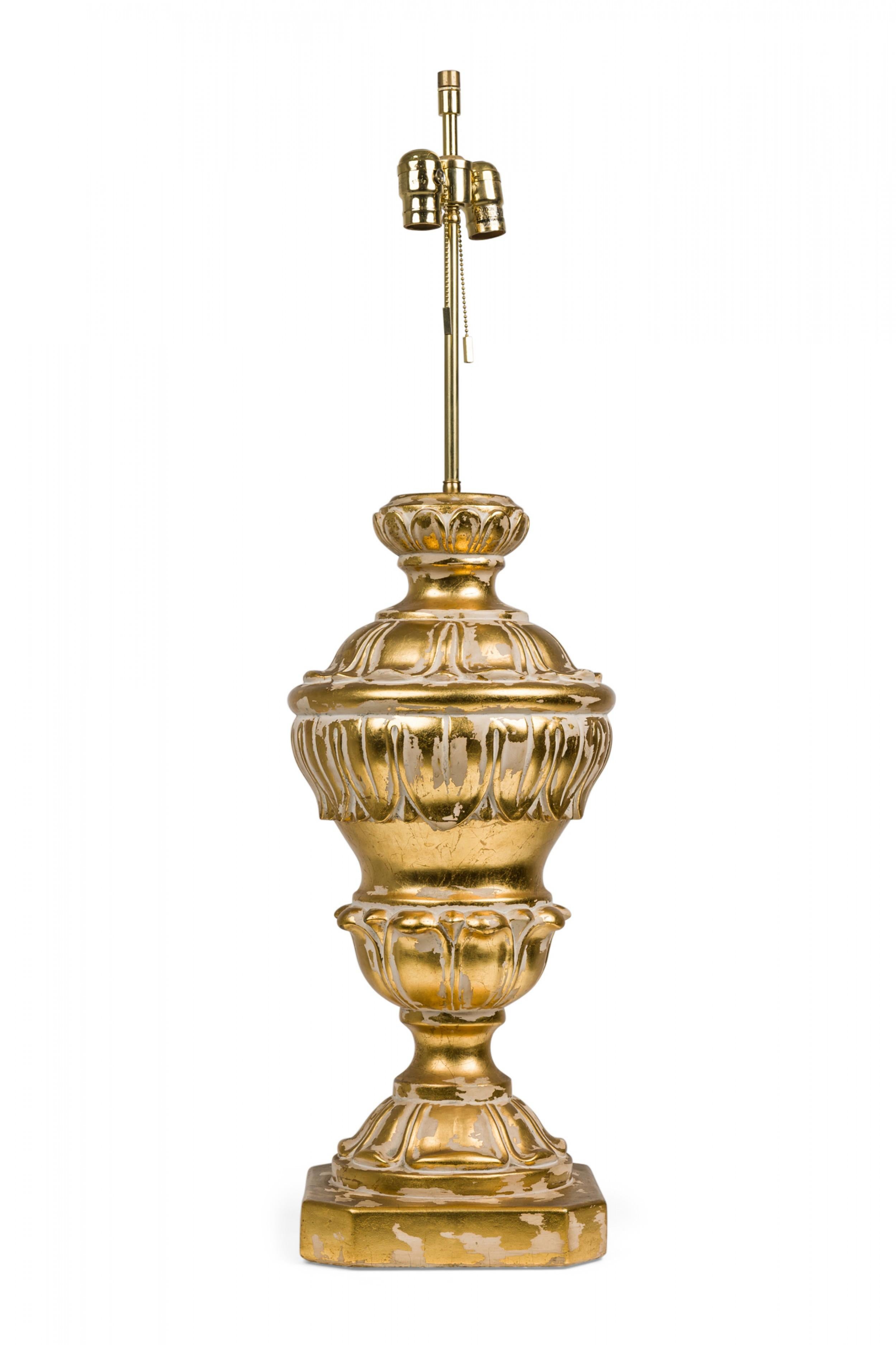 20th Century Pair of Frederick Cooper American Plaster Parcel Gilt Baluster Table Lamps For Sale
