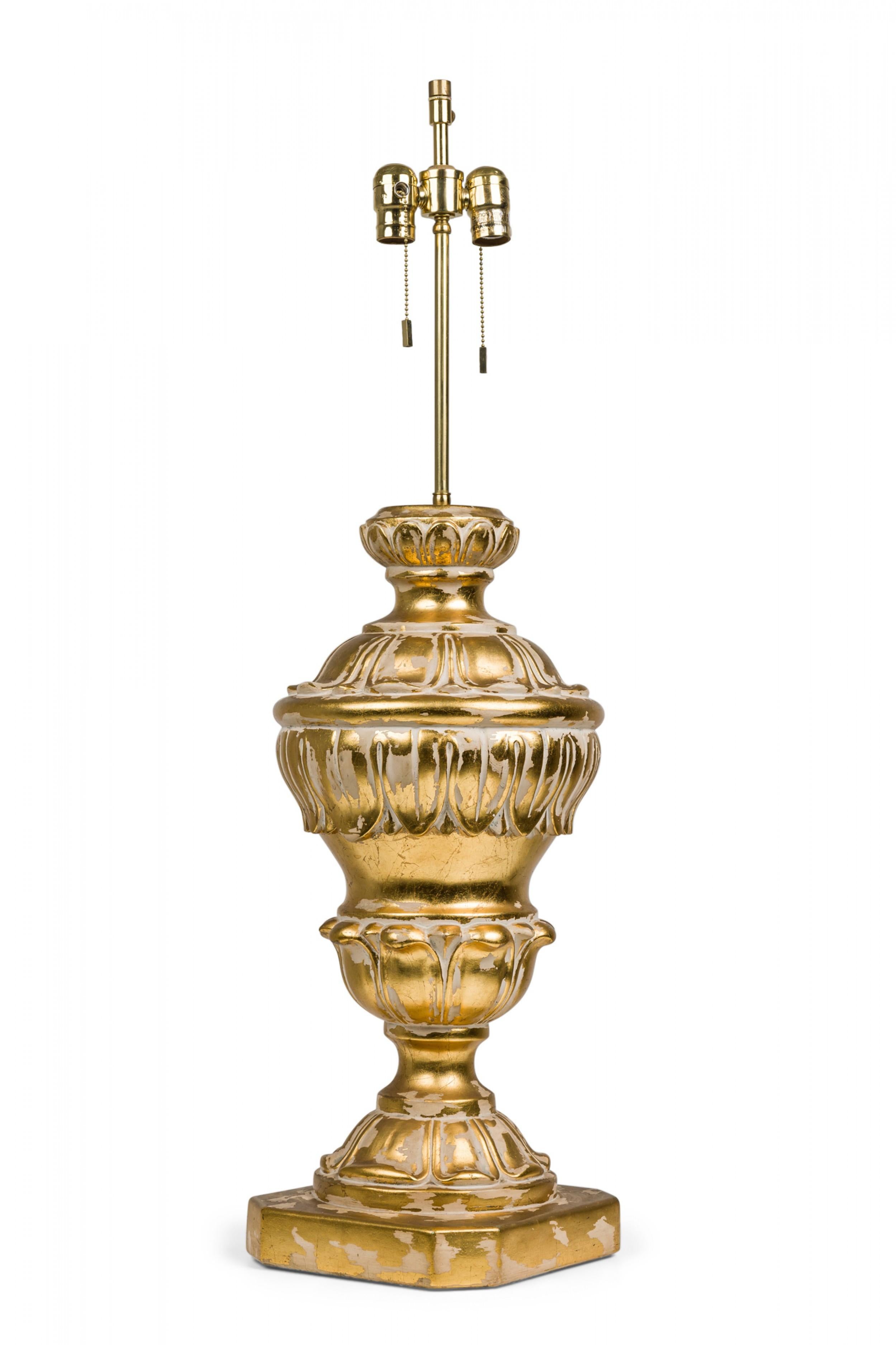 Pair of Frederick Cooper American Plaster Parcel Gilt Baluster Table Lamps For Sale 1