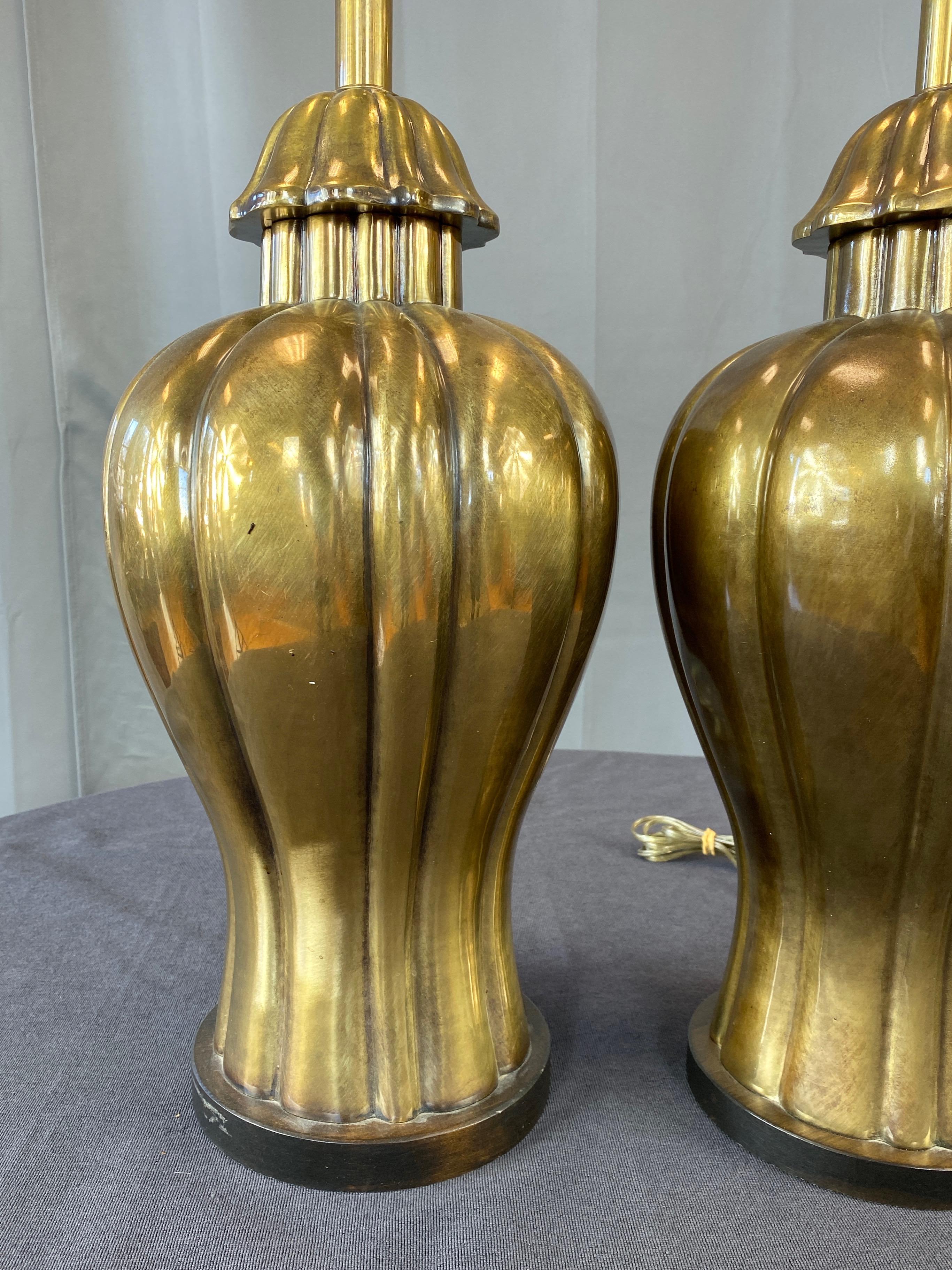 Hollywood Regency Pair of Frederick Cooper Brass Ginger Jar Table Lamps, 1970