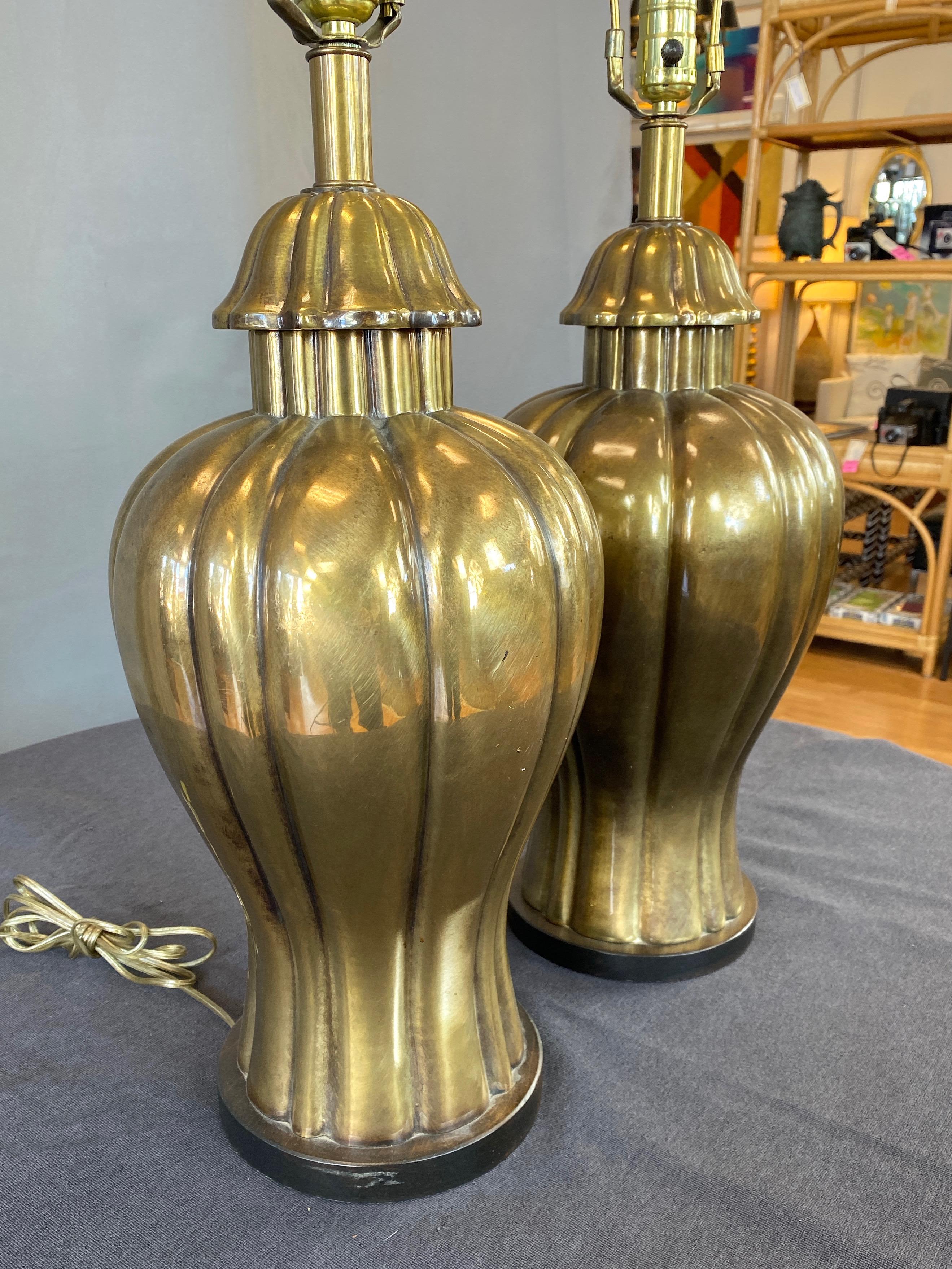 Stained Pair of Frederick Cooper Brass Ginger Jar Table Lamps, 1970