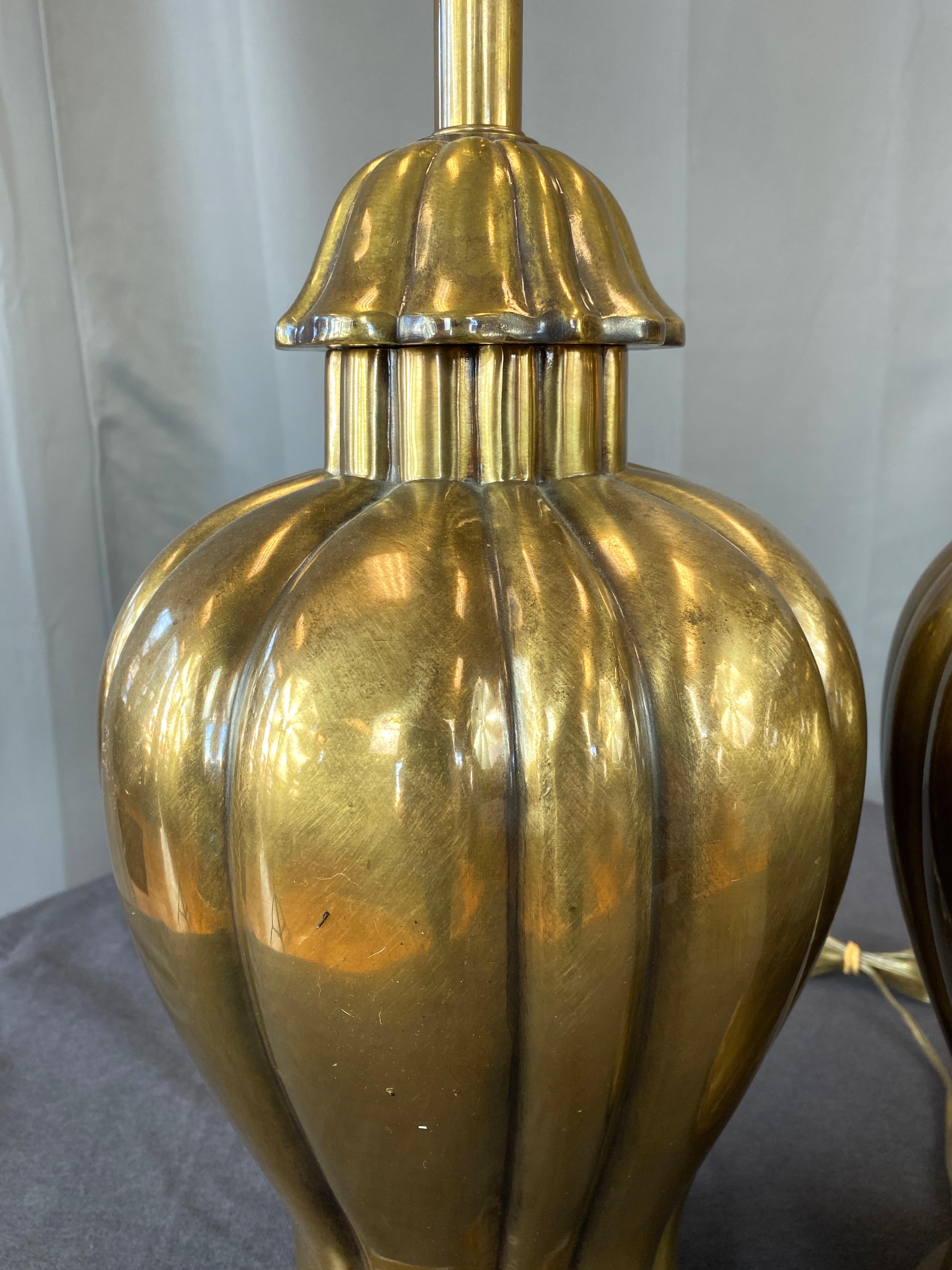Late 20th Century Pair of Frederick Cooper Brass Ginger Jar Table Lamps, 1970