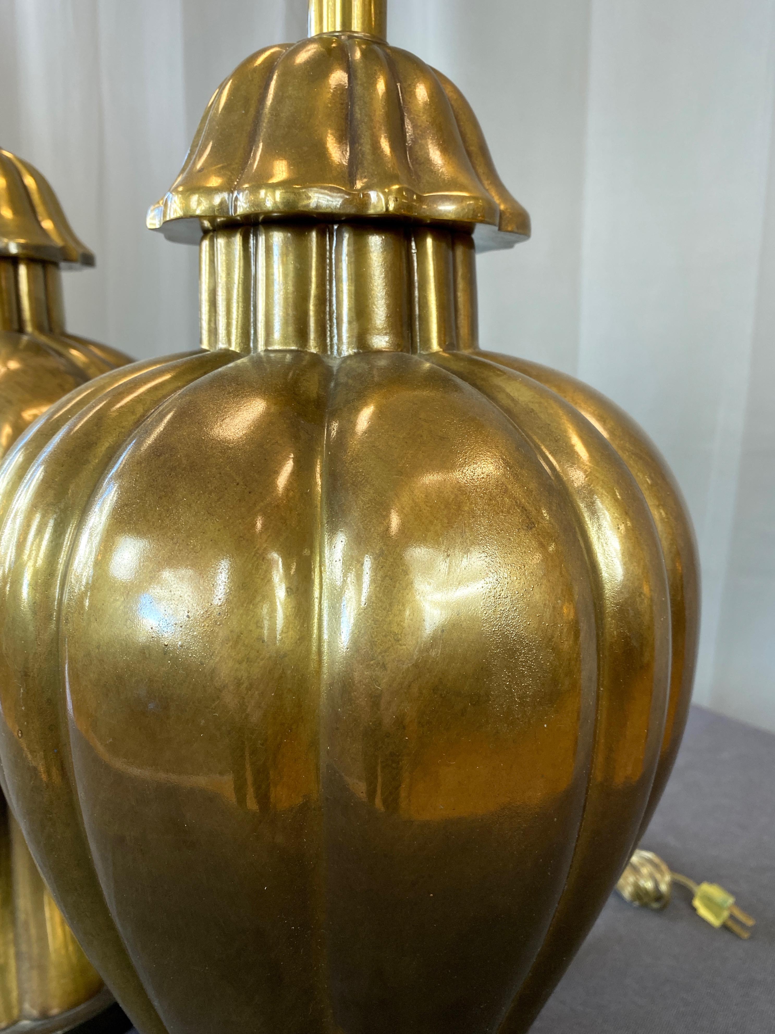 Pair of Frederick Cooper Brass Ginger Jar Table Lamps, 1970 1
