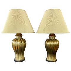 Retro Pair of Frederick Cooper Brass Ginger Jar Table Lamps, 1970
