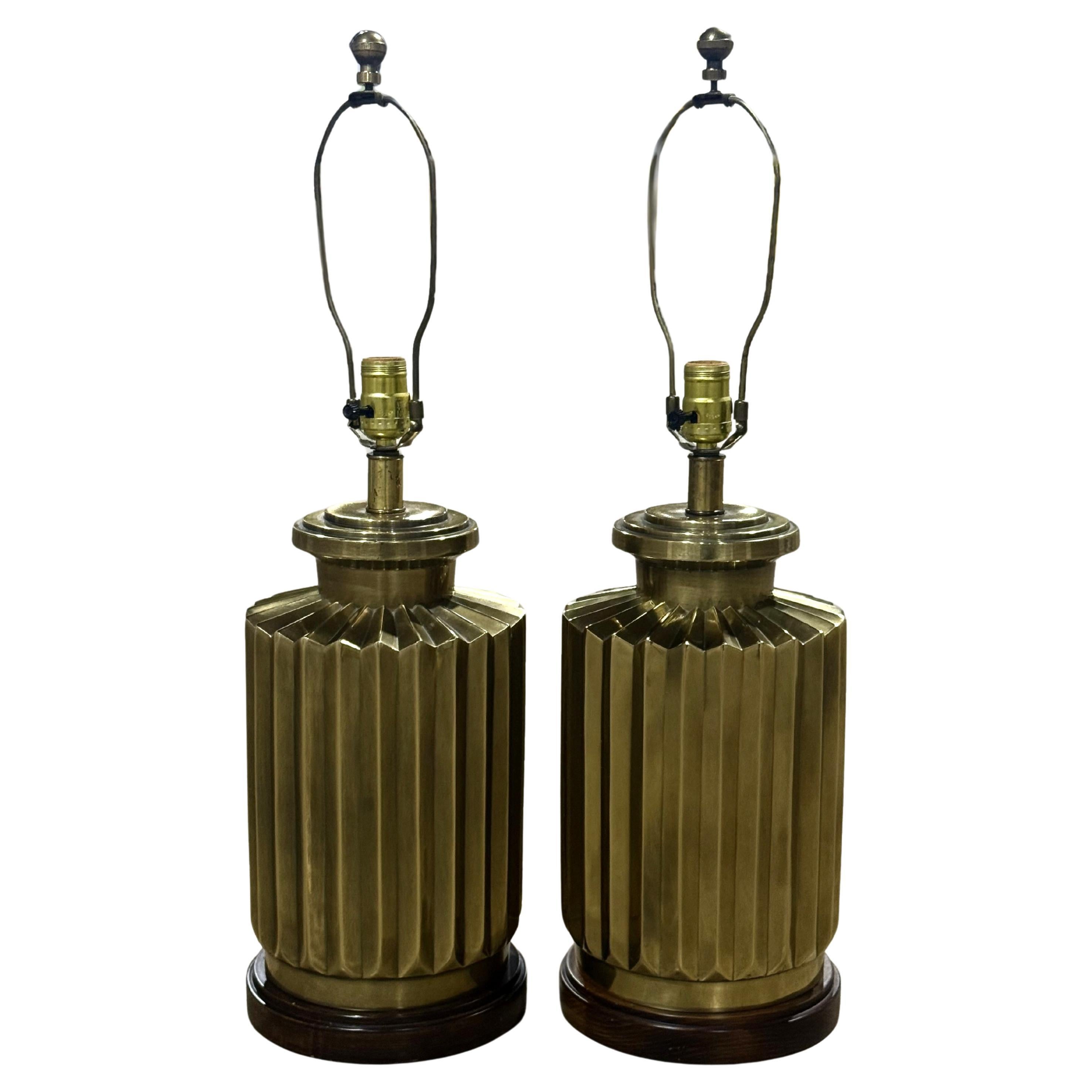 Pair of Frederick Cooper Brass Lamps in vendita
