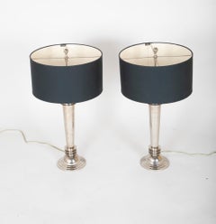 Pair of Frederick Cooper Chrome Atomic Table Lamps with Original Shades