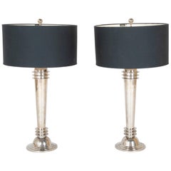 Pair of Frederick Cooper Chrome Atomic Table Lamps with Original Shades