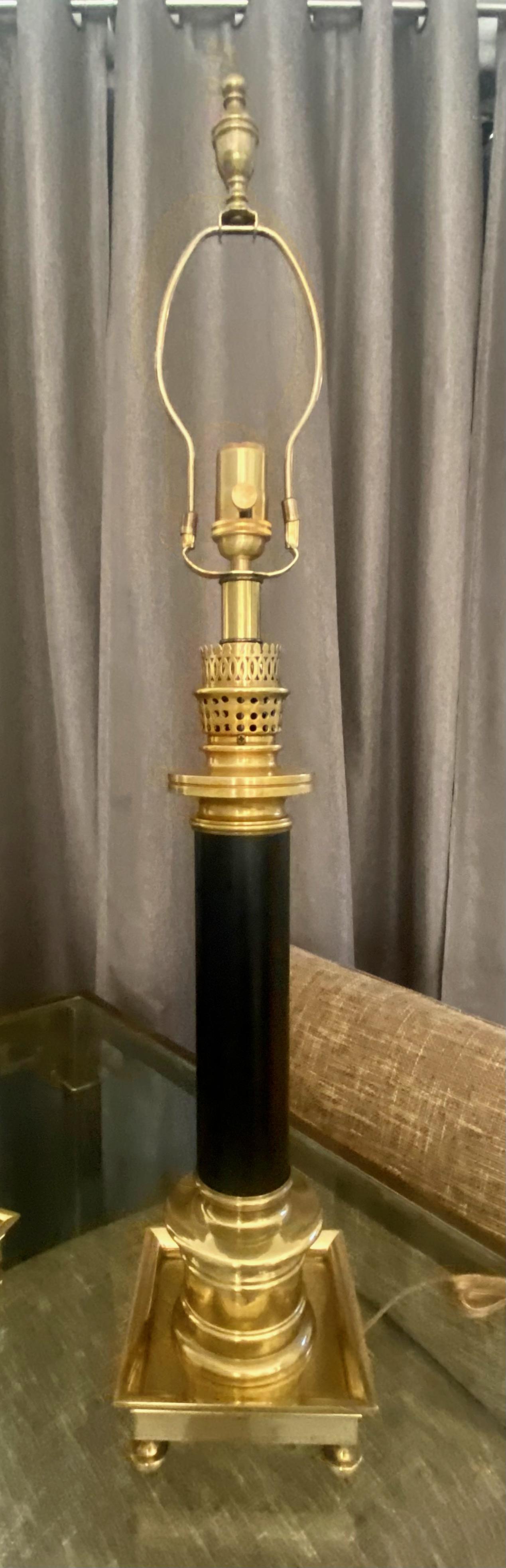 Pair of Frederick Cooper Column Brass Table Lamps For Sale 5