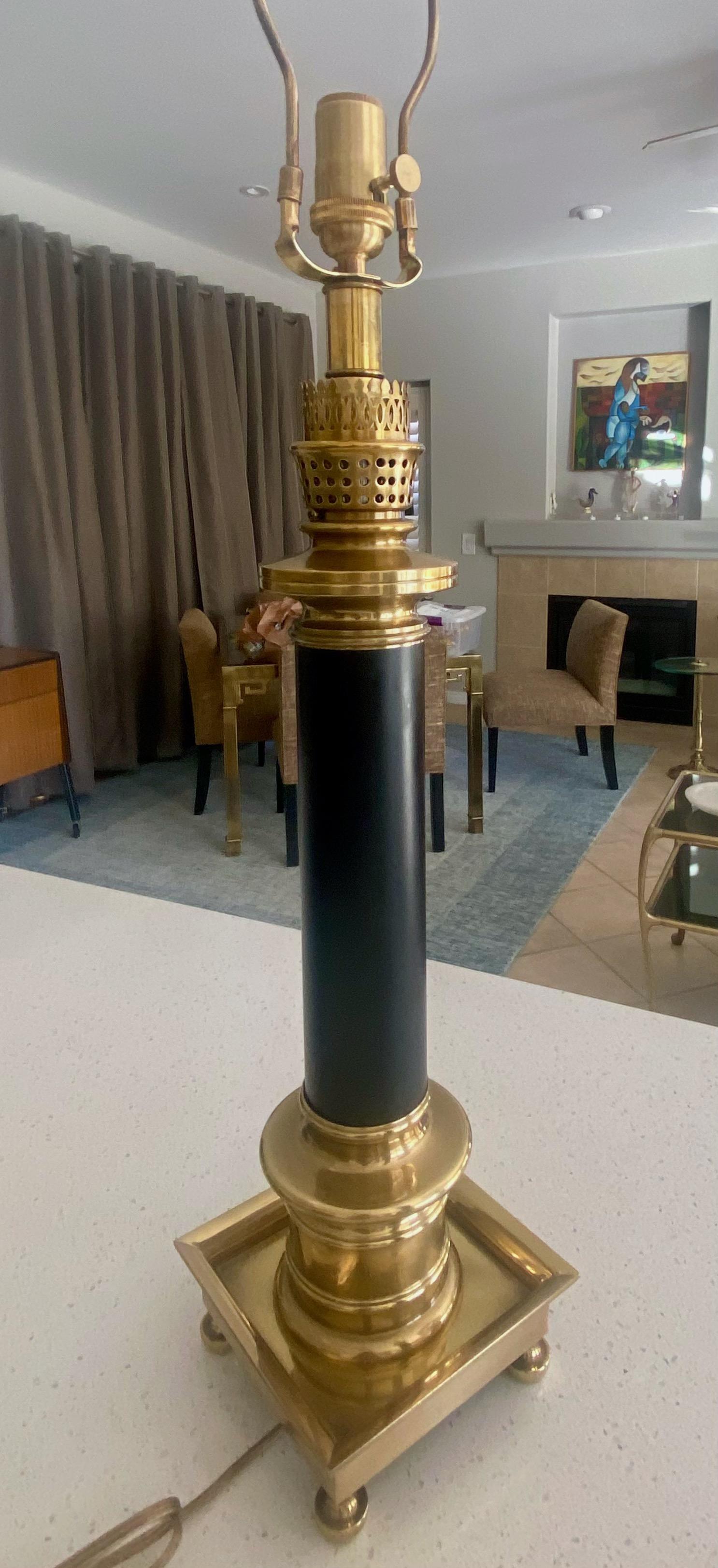 Pair of Frederick Cooper Column Brass Table Lamps For Sale 7