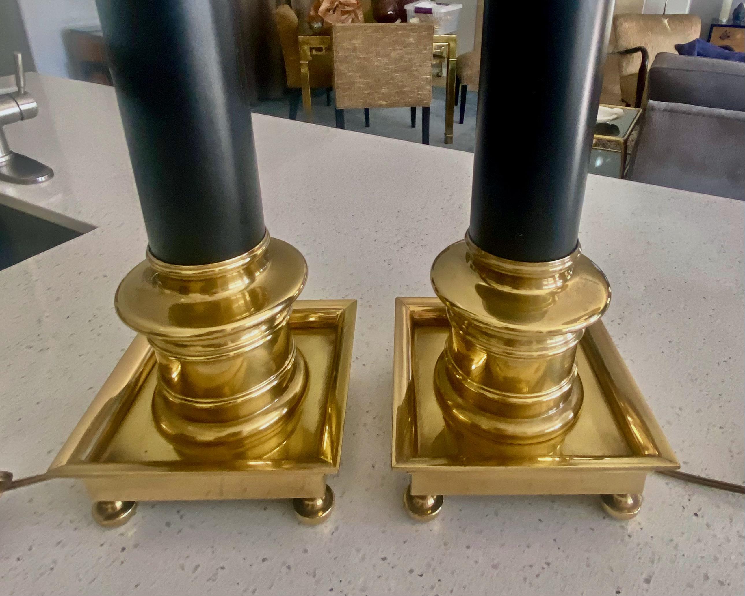 Pair of Frederick Cooper Column Brass Table Lamps For Sale 8