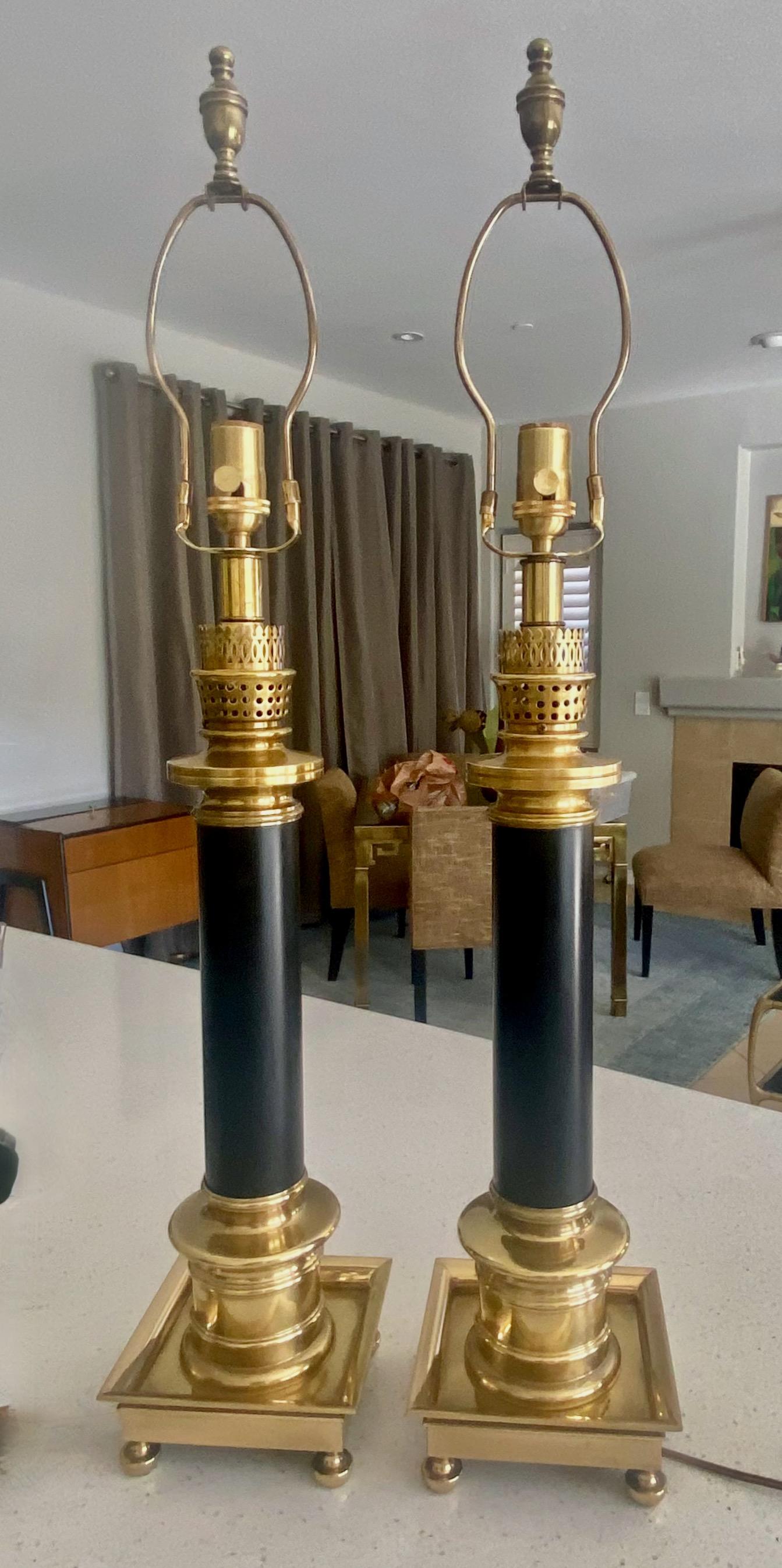 Pair of Frederick Cooper Column Brass Table Lamps For Sale 9