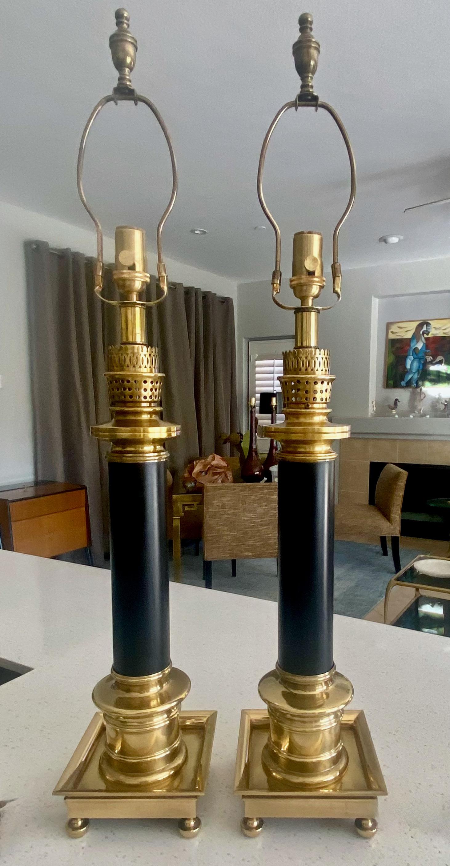 Pair of Frederick Cooper Column Brass Table Lamps For Sale 2