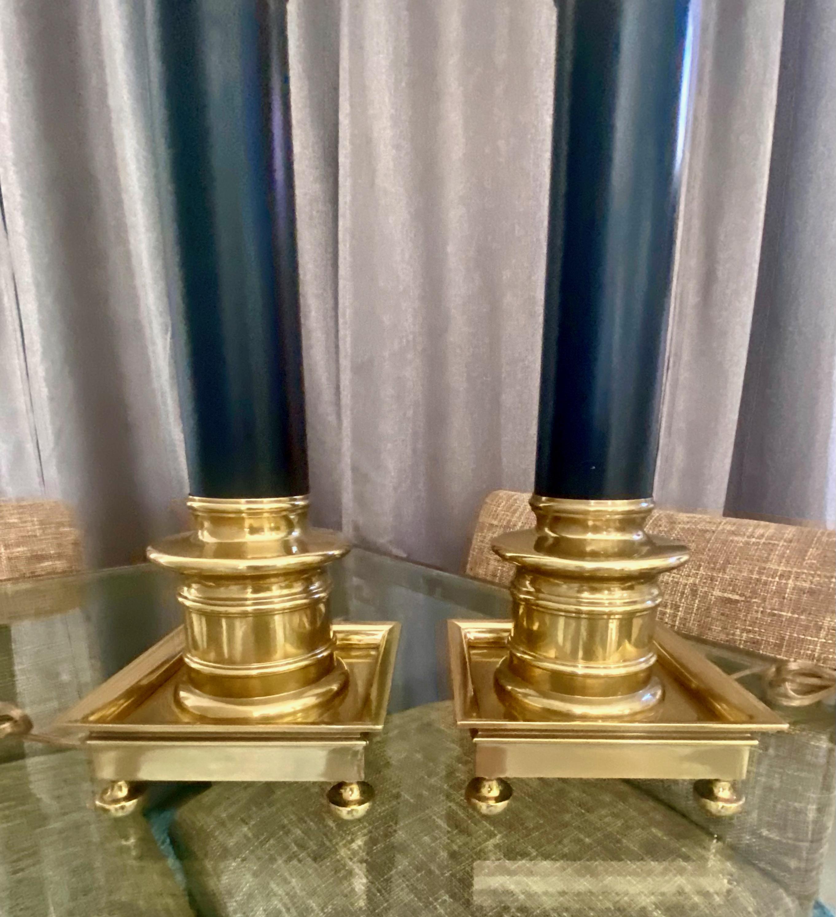Pair of Frederick Cooper Column Brass Table Lamps For Sale 3