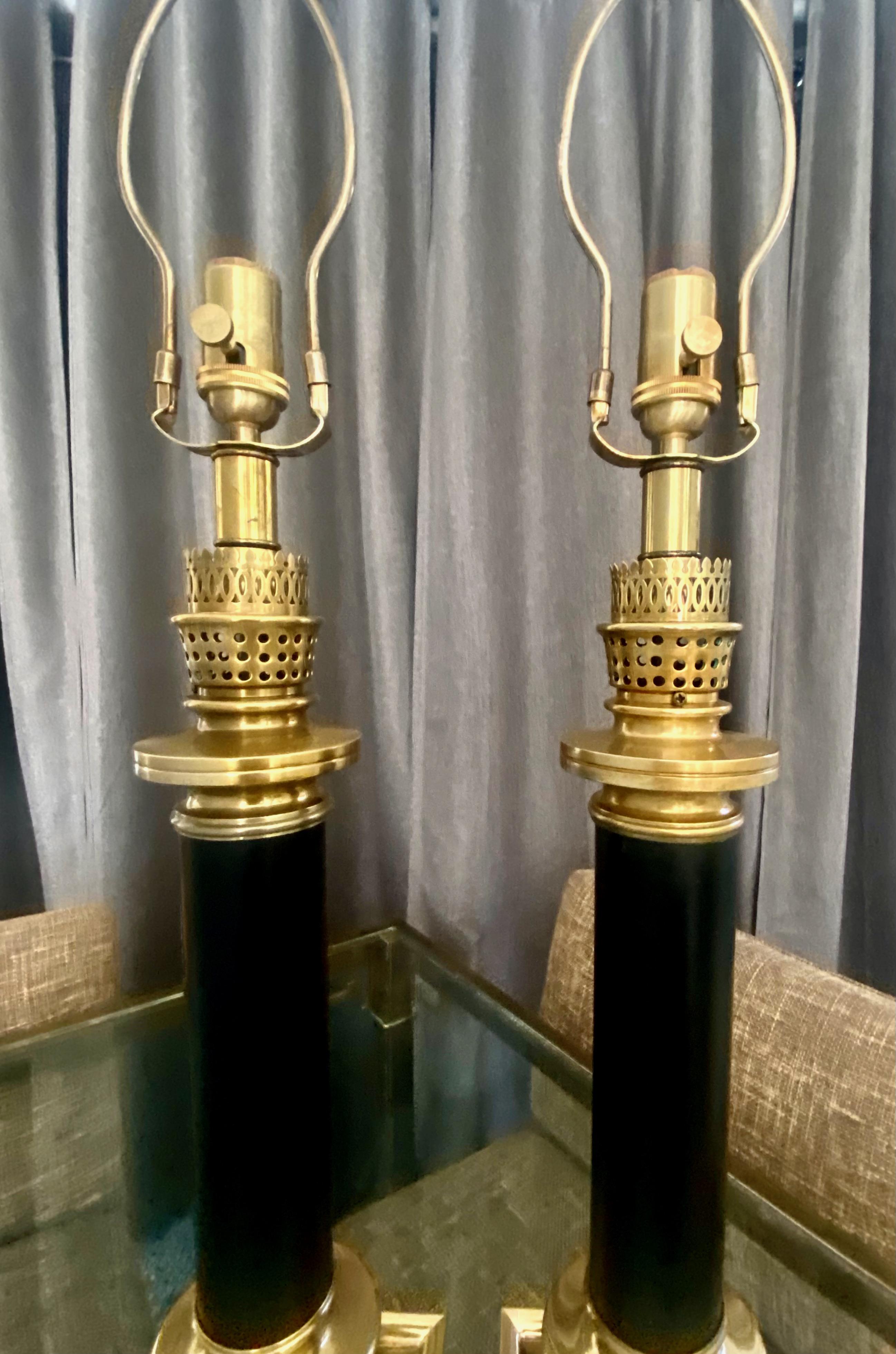 Pair of Frederick Cooper Column Brass Table Lamps For Sale 4