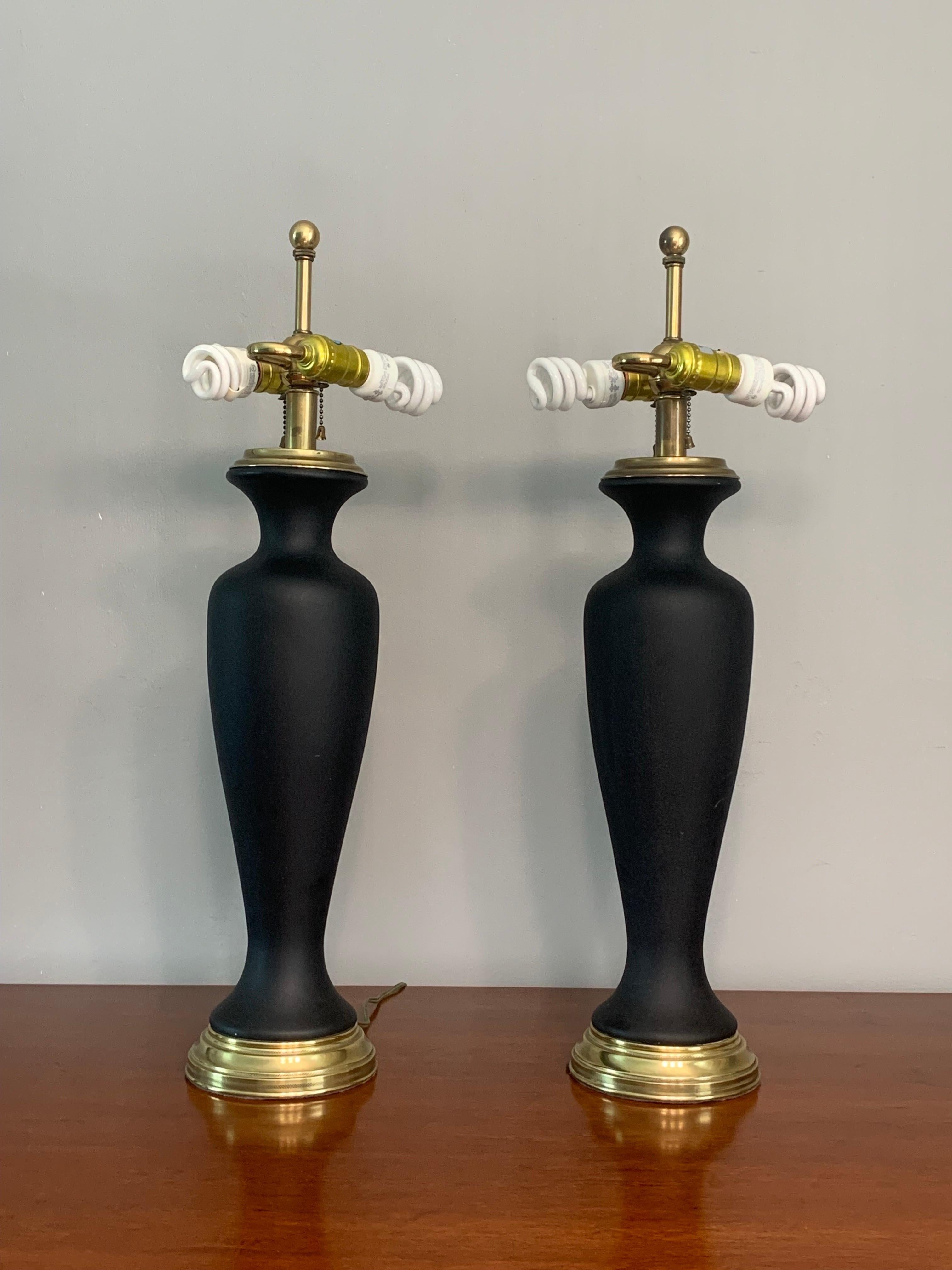 Pair of Frederick Cooper for Tyndale Black and Brass Lamps 1