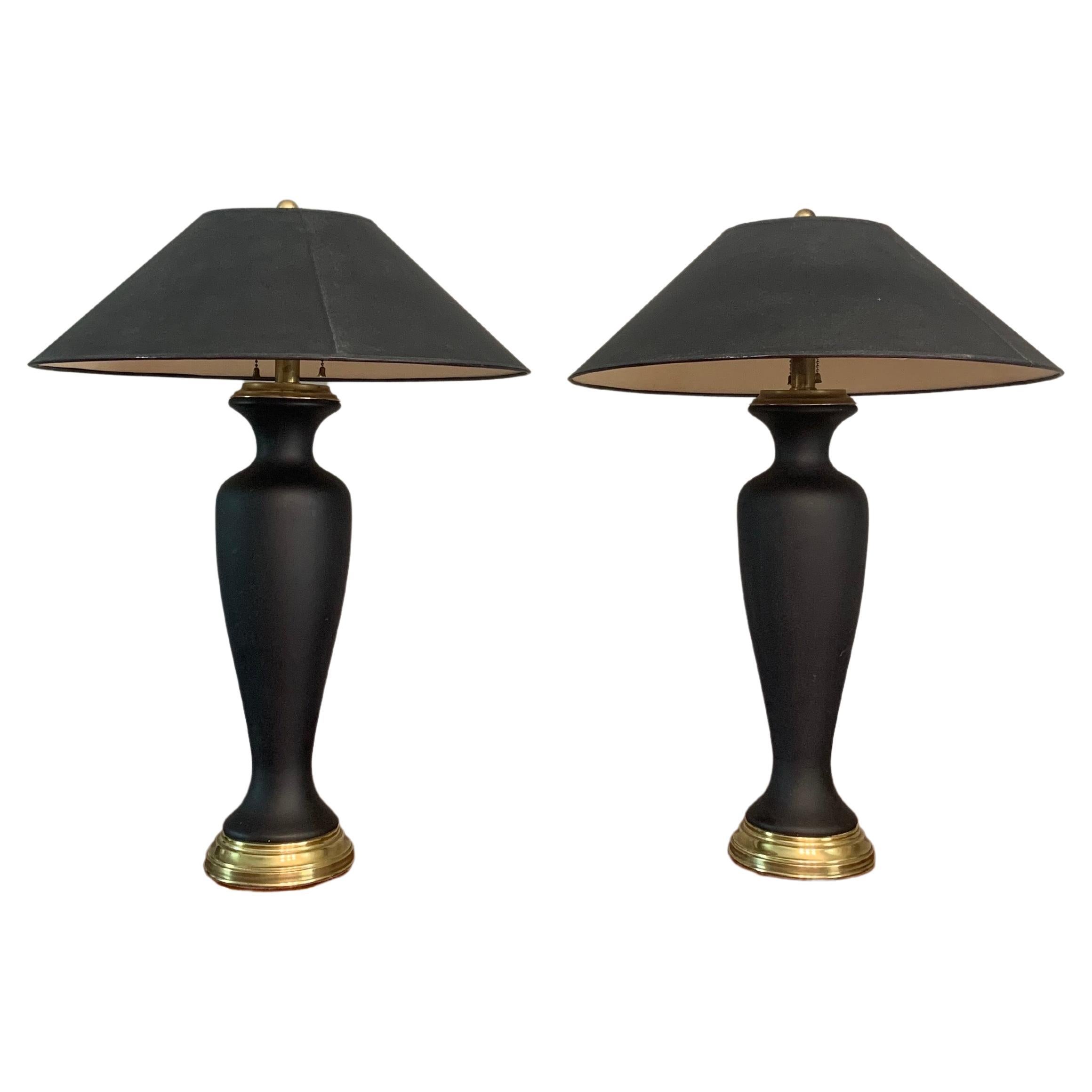 Pair of Frederick Cooper for Tyndale Black and Brass Lamps