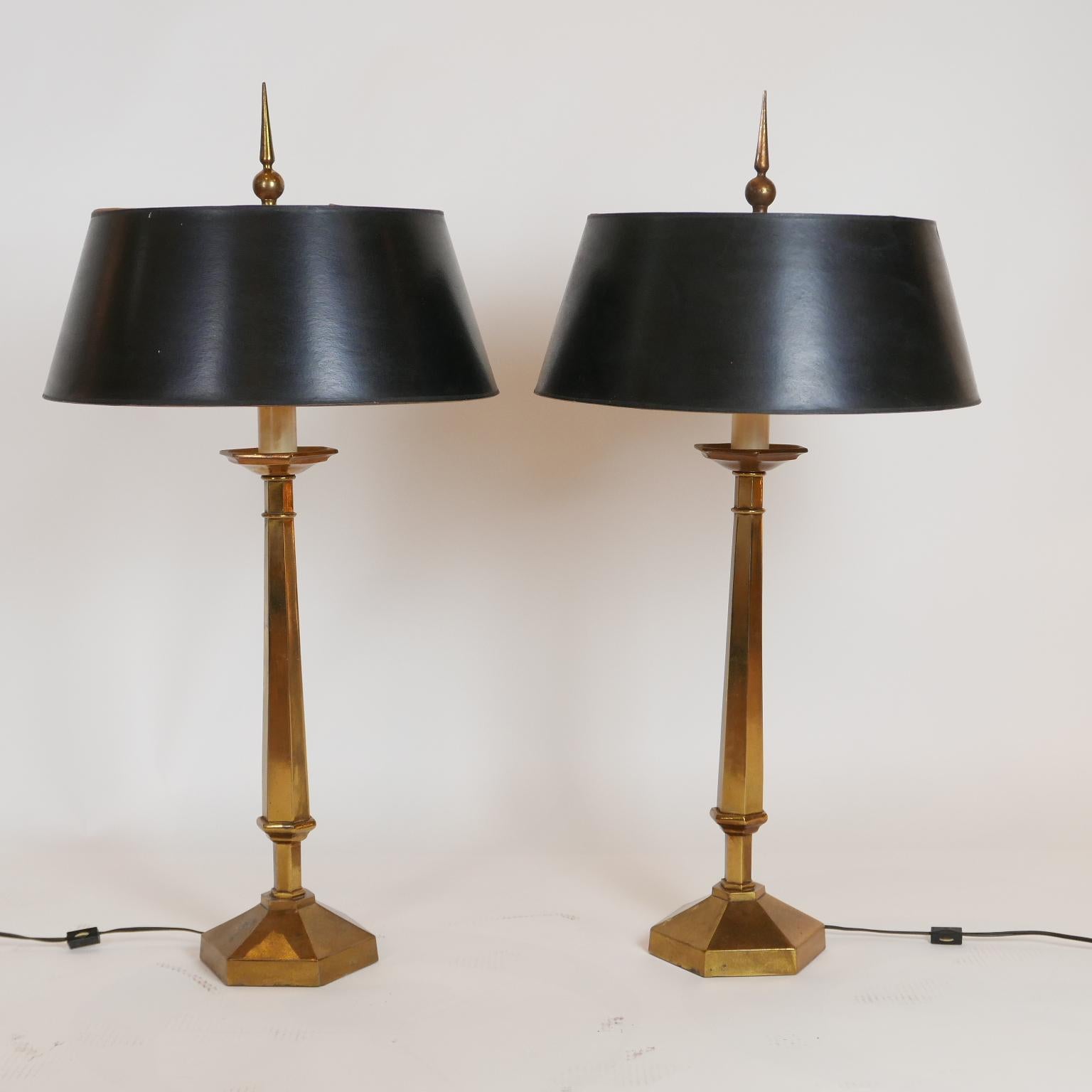 Pair of Frederick Cooper for Tyndale Decorative Brass Lamps with Finials, 1950s 1