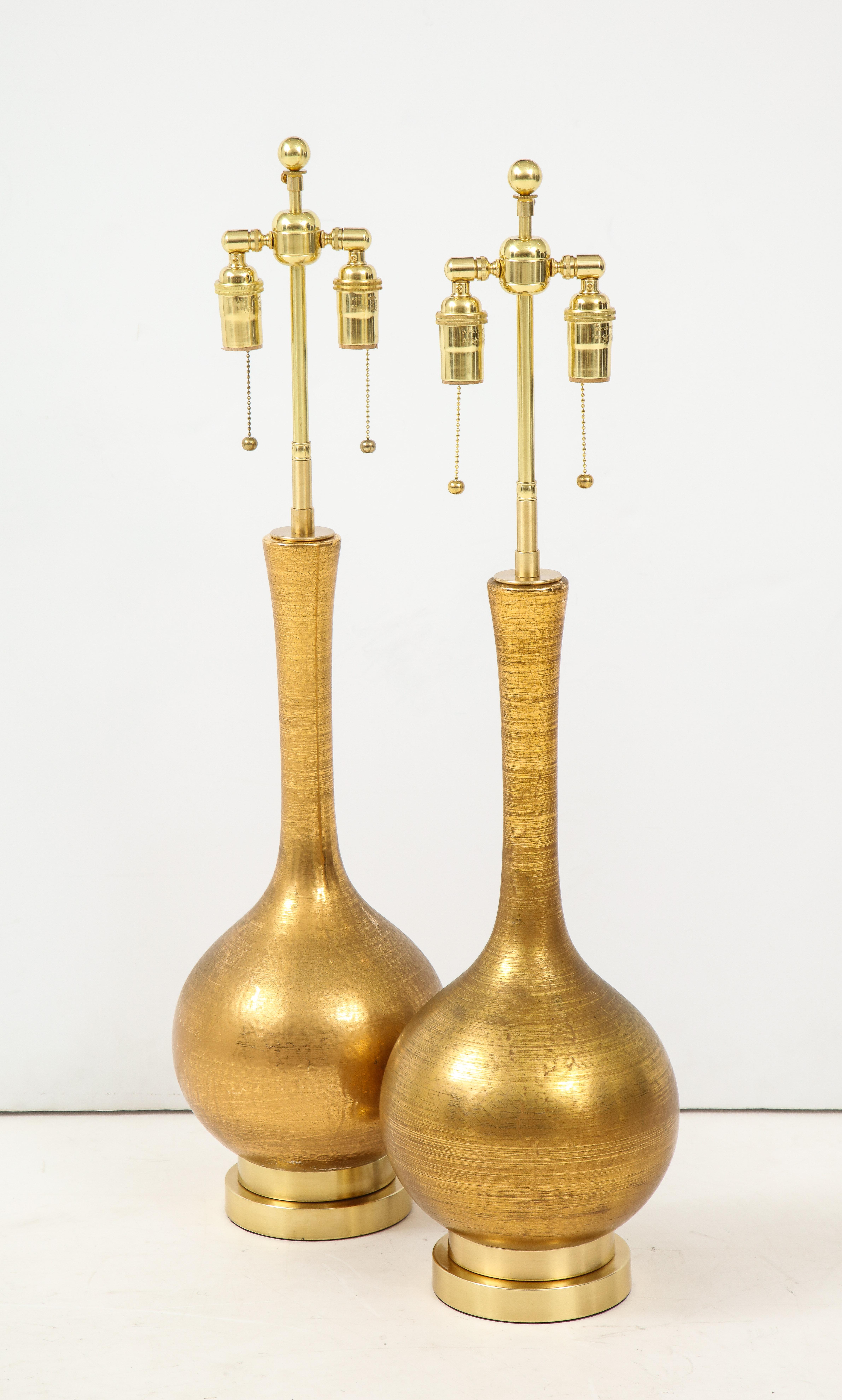 Mid-Century Modern Pair of Frederick Cooper Gold Ceramic Lamps