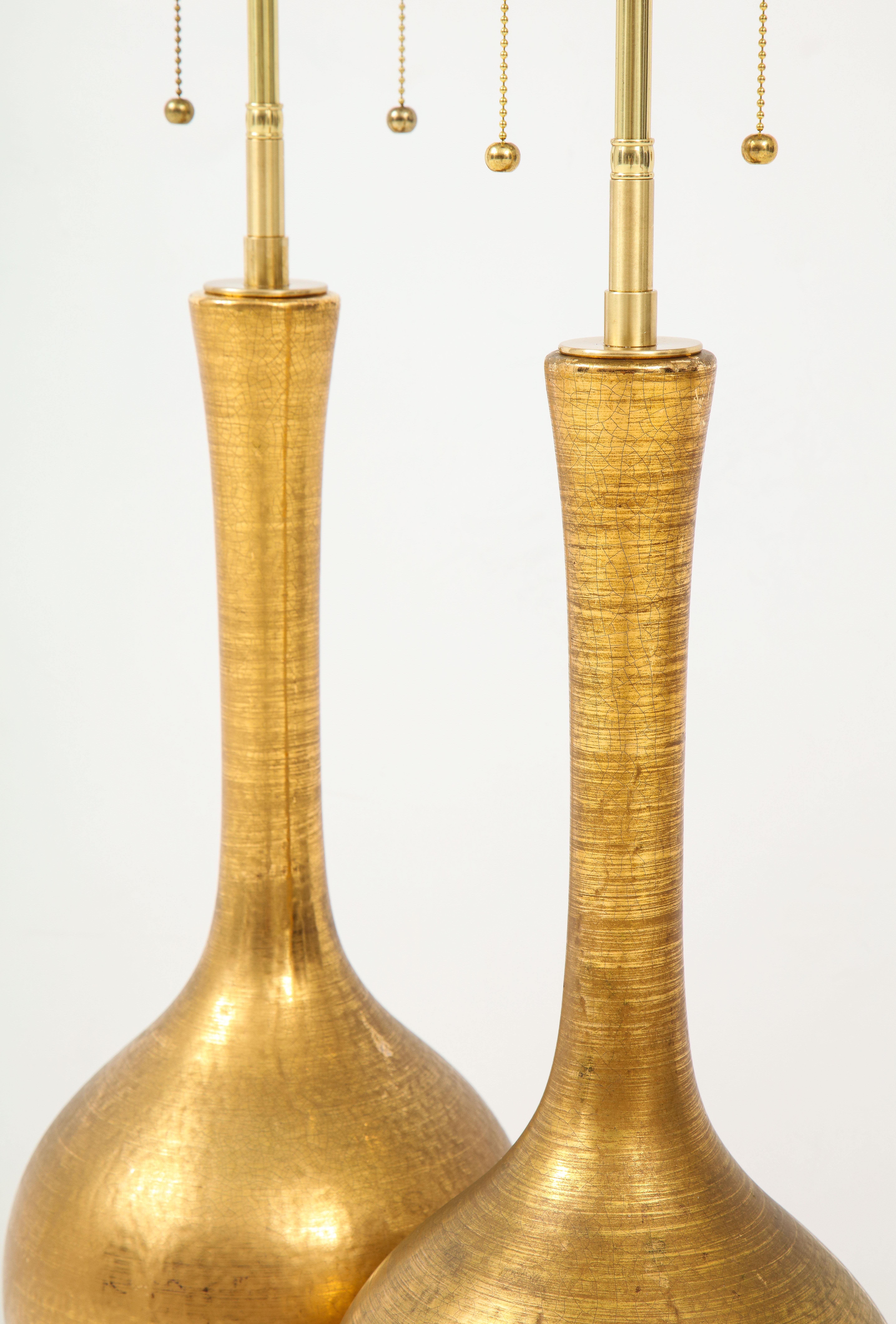 Pair of Frederick Cooper Gold Ceramic Lamps In Good Condition In New York, NY