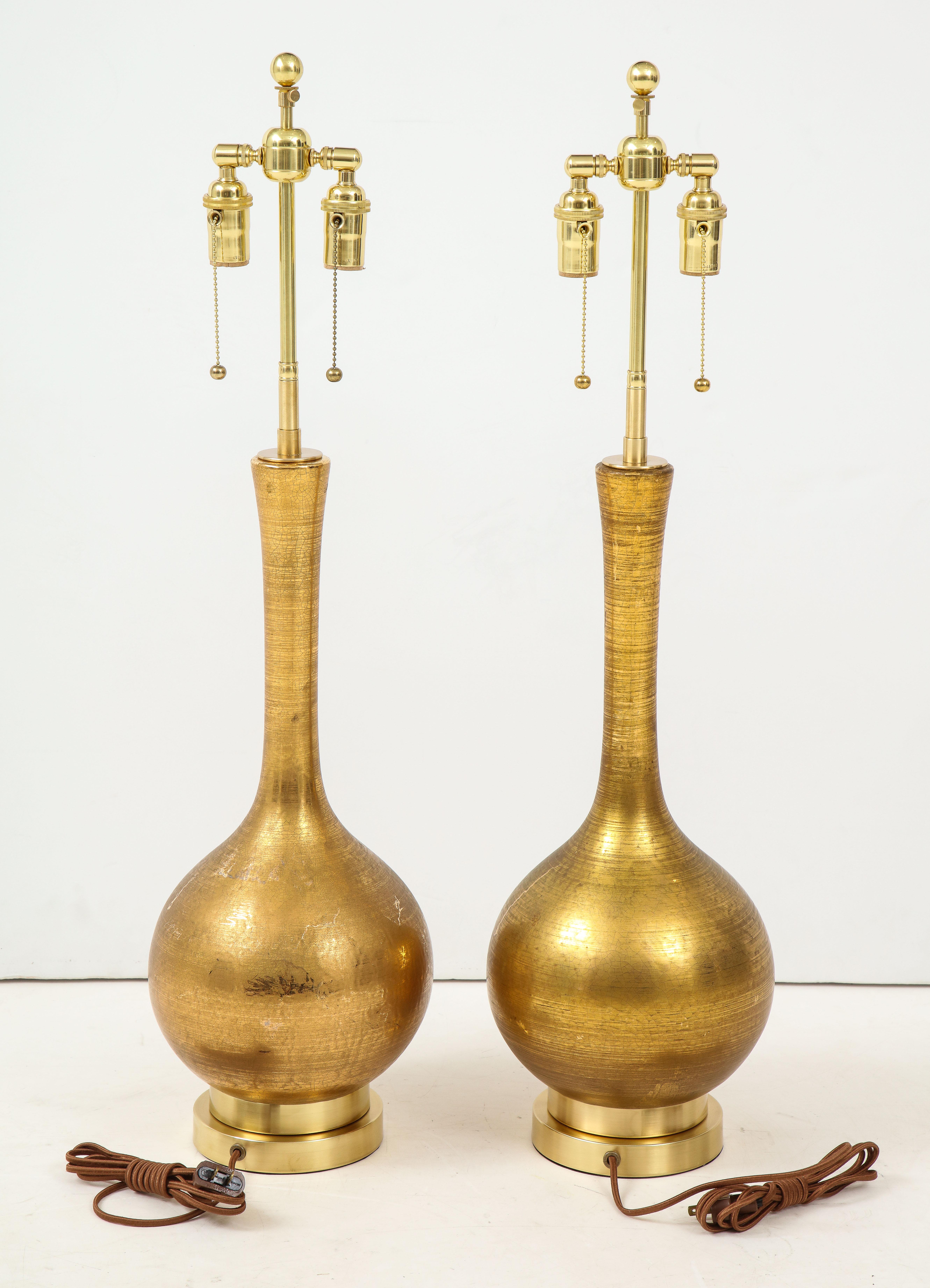 Mid-20th Century Pair of Frederick Cooper Gold Ceramic Lamps