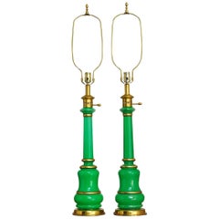 Pair of Frederick Cooper Handblown Green Glass Lamps