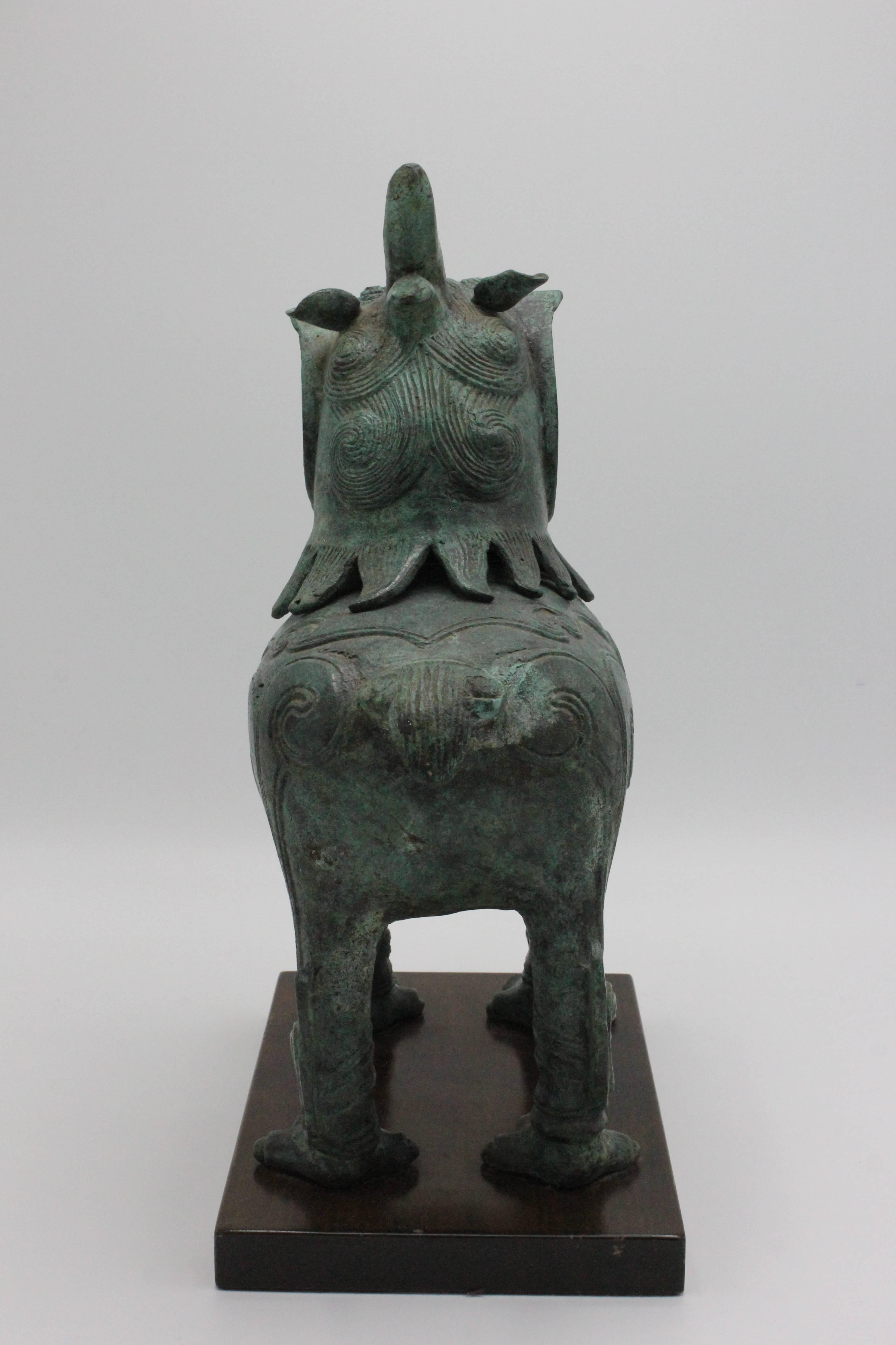 Mid-20th Century Pair of Frederick Cooper Patinated Bronze Foo Dog Censer Sculptures