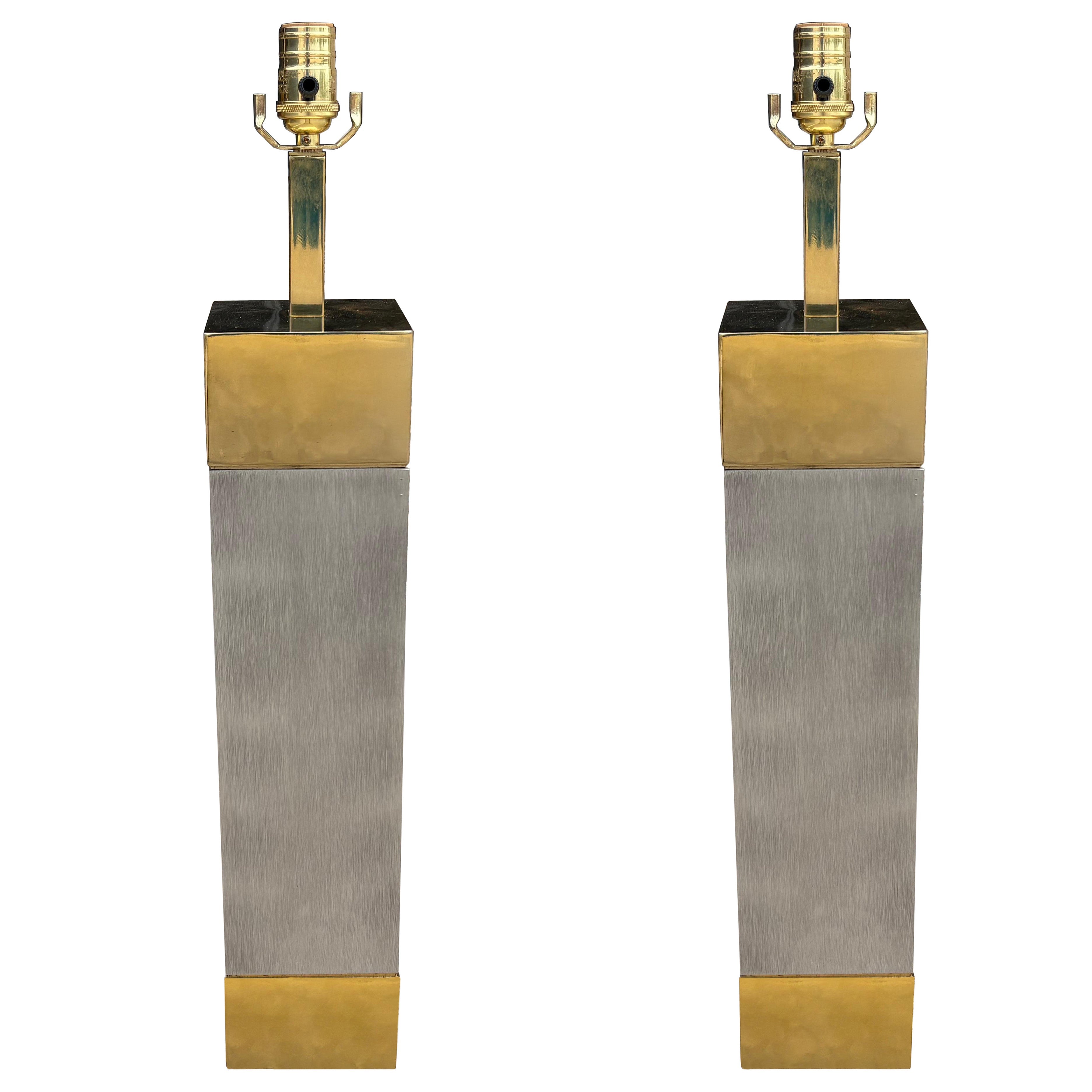 Paire de lampes Laurel en acier inoxydable et laiton