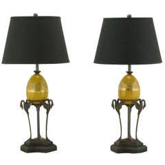 Pair of Frederick Cooper Swan and Ostrich Egg Form Table Lamps