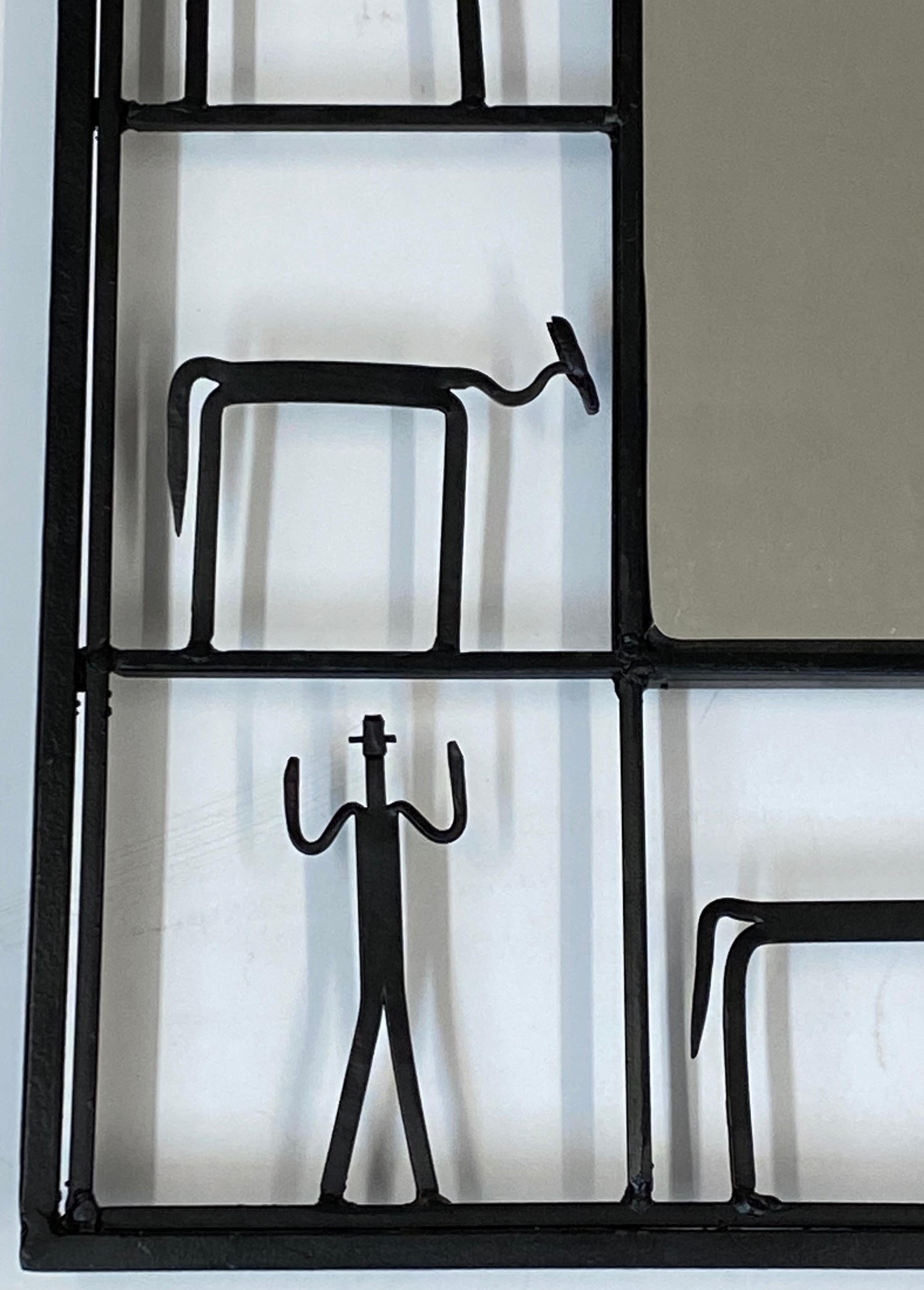 20th Century Pair of Frederick Weinberg Animal & Human Stick Figure Iron Framed Mirrors