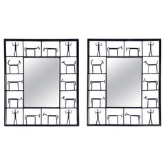 Pair of Frederick Weinberg Animal & Human Stick Figure Iron Framed Mirrors