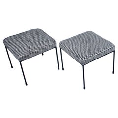 Pair of Frederick Weinberg Iron Stools with Jack Larsen "Houndstooth" Fabric