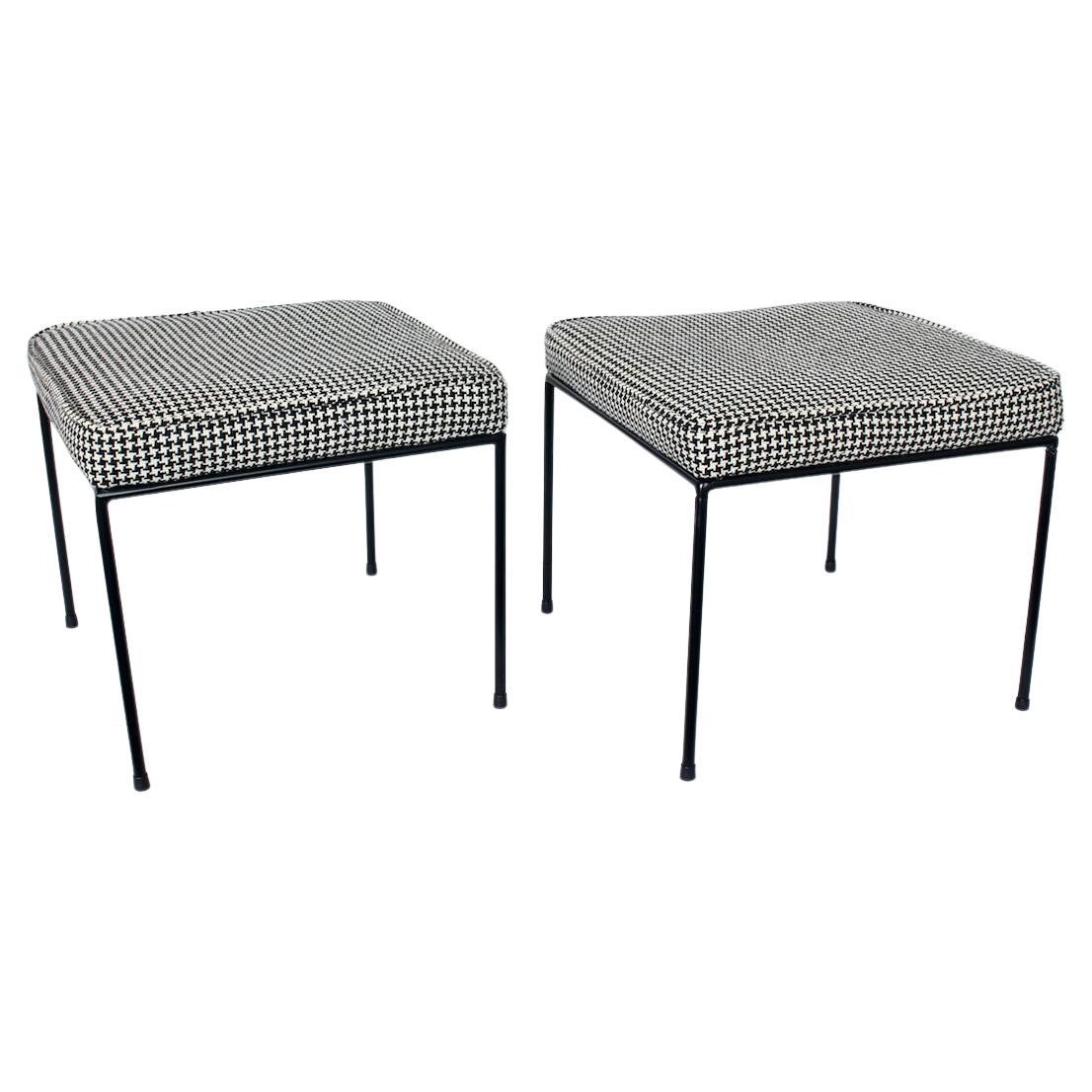 Pair of Frederick Weinberg Iron Stools with Jack Larsen "Houndstooth" Fabric