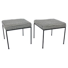 Ein Paar Eisenhocker von Frederick Weinberg mit Jack Larsen „Houndstooth“-Stoff