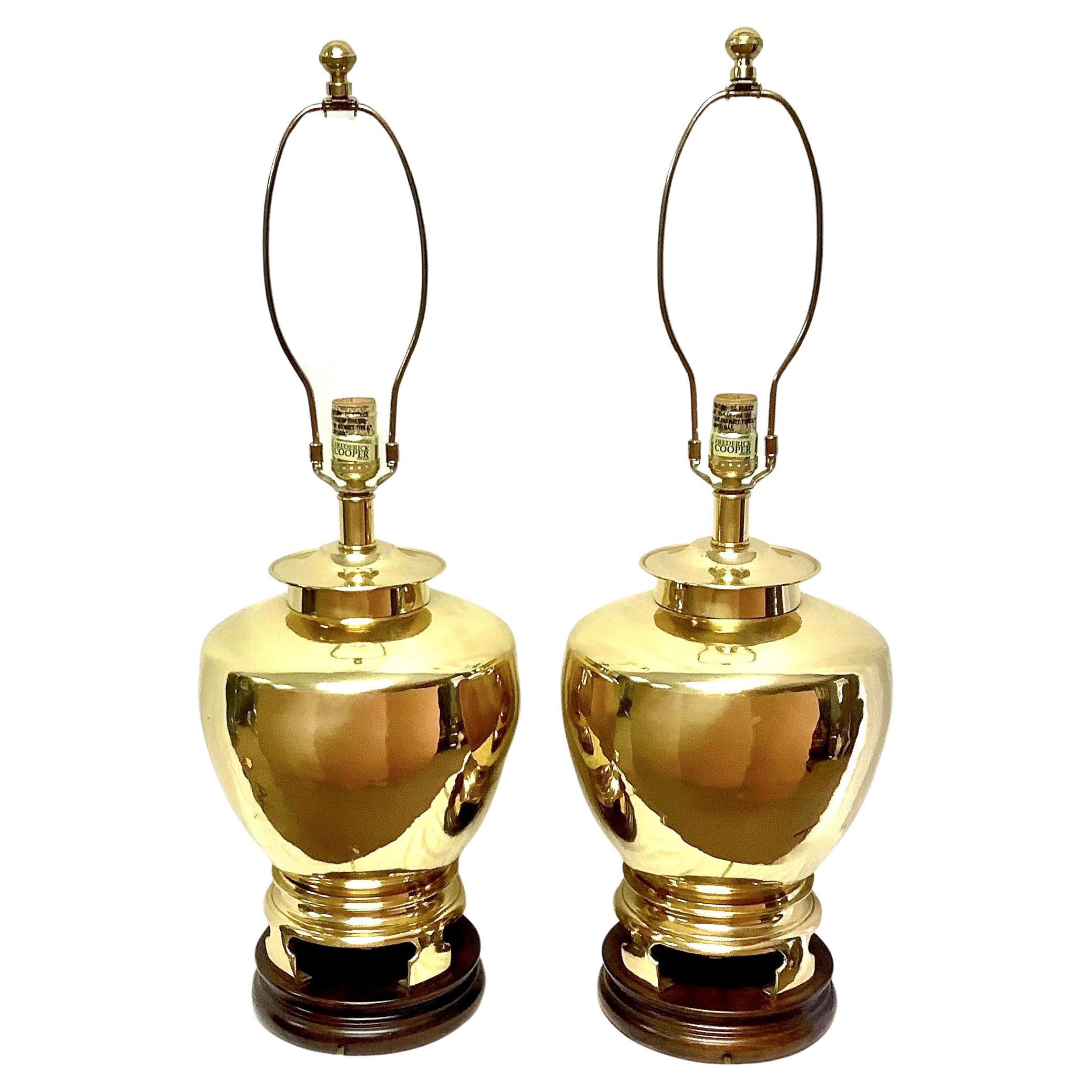 Pair of Fredrick Cooper Hollywood Regency Brass Lamps