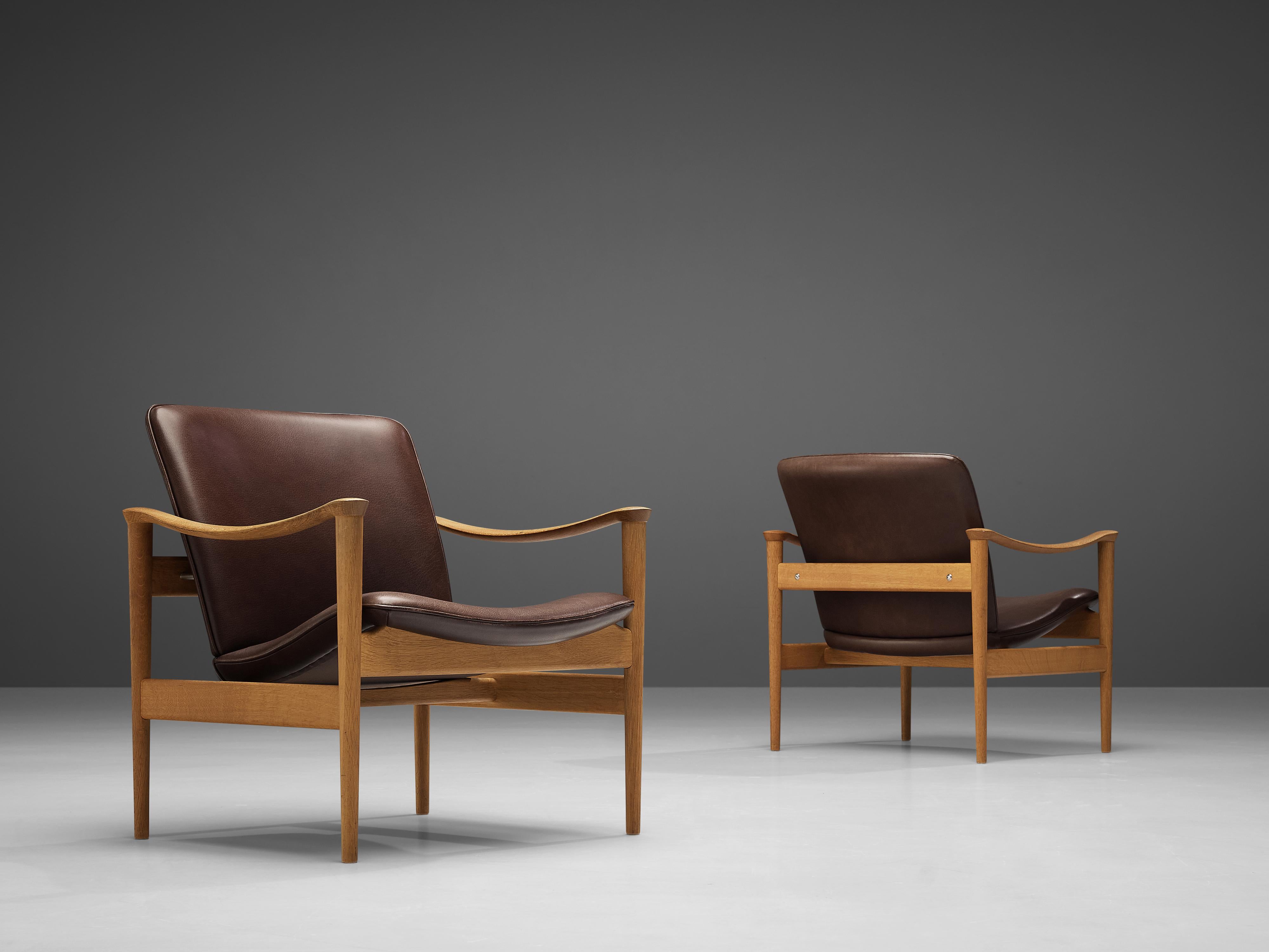 Norwegian Pair of Fredrik A. Kayser Easy Chairs in Oak