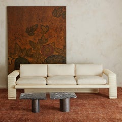 Pair of Free Form Black Marble Coffee Table with Metal Column Legs