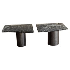 Pair of Free Form Black Marble Coffee Table with Metal Column Legs