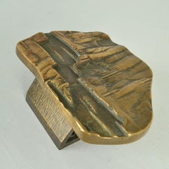 Large Architectural Pair of Bronze Push Pull Door Handles with Abstract Relief
