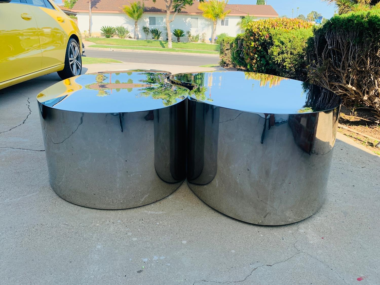 Mid-Century Modern Pair of Free-Form Coffee Tables in Stainless Steel