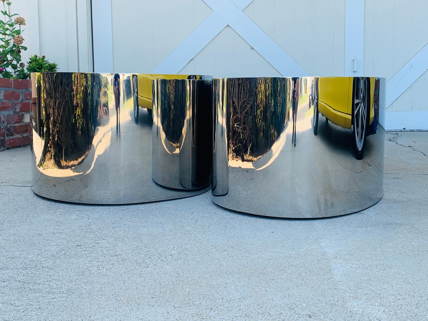 American Pair of Free-Form Coffee Tables in Stainless Steel