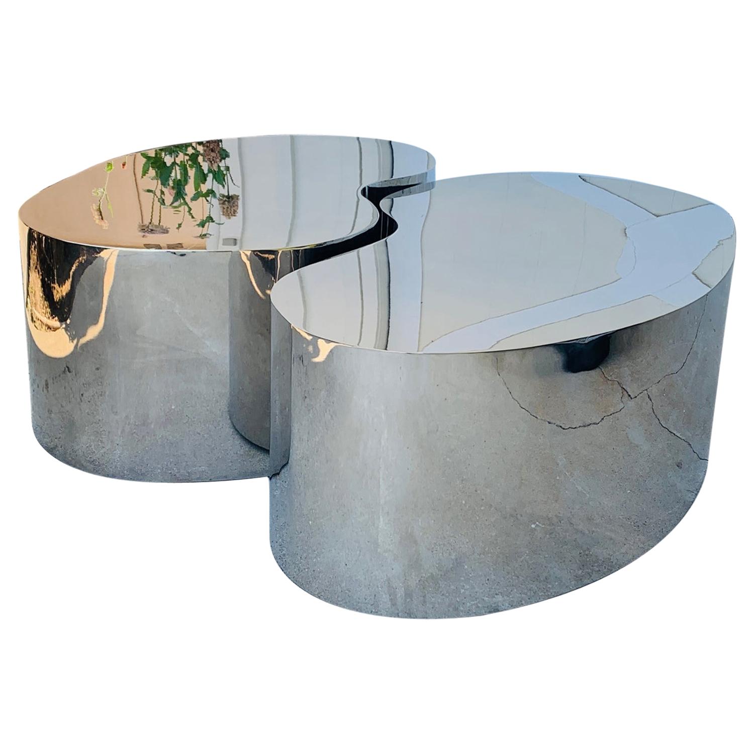 Pair of Free-Form Coffee Tables in Stainless Steel