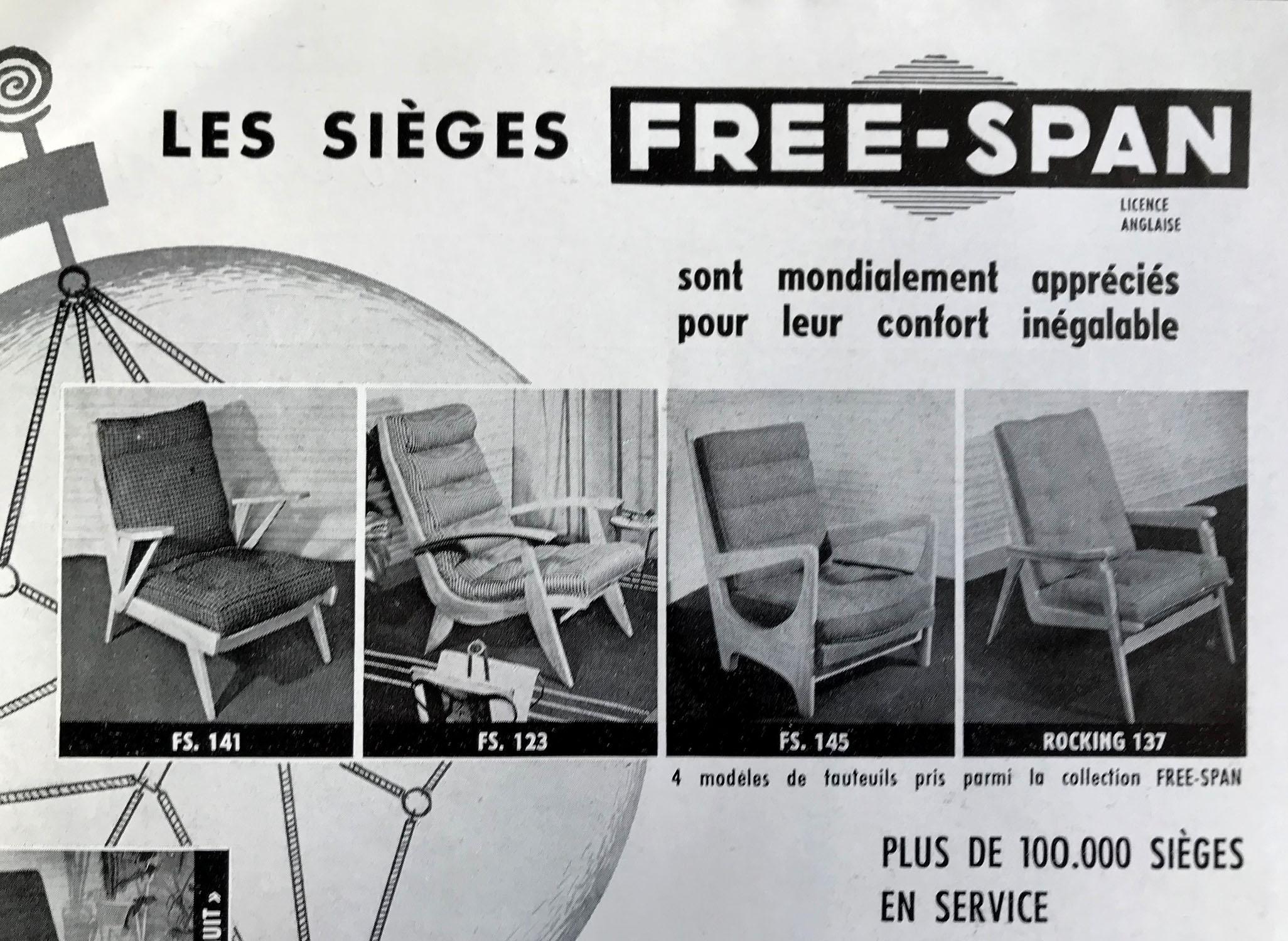 Paire de fauteuils à oreilles Free Span FS 123, France, 1954 en vente 8