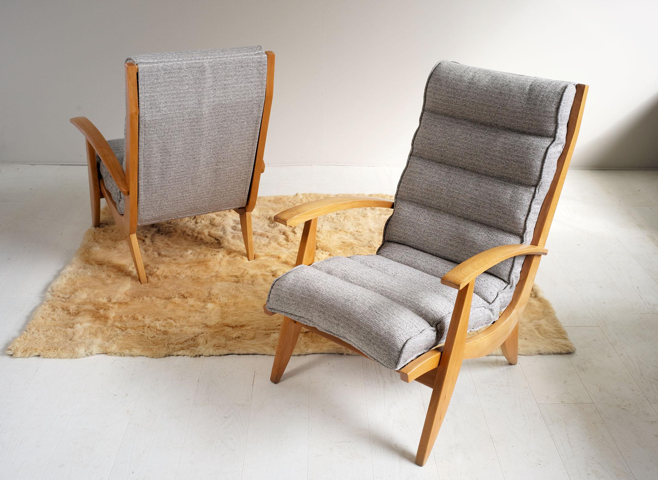 Mid-Century Modern Pair of Free Span Armchairs FS 123, France, 1954 For Sale