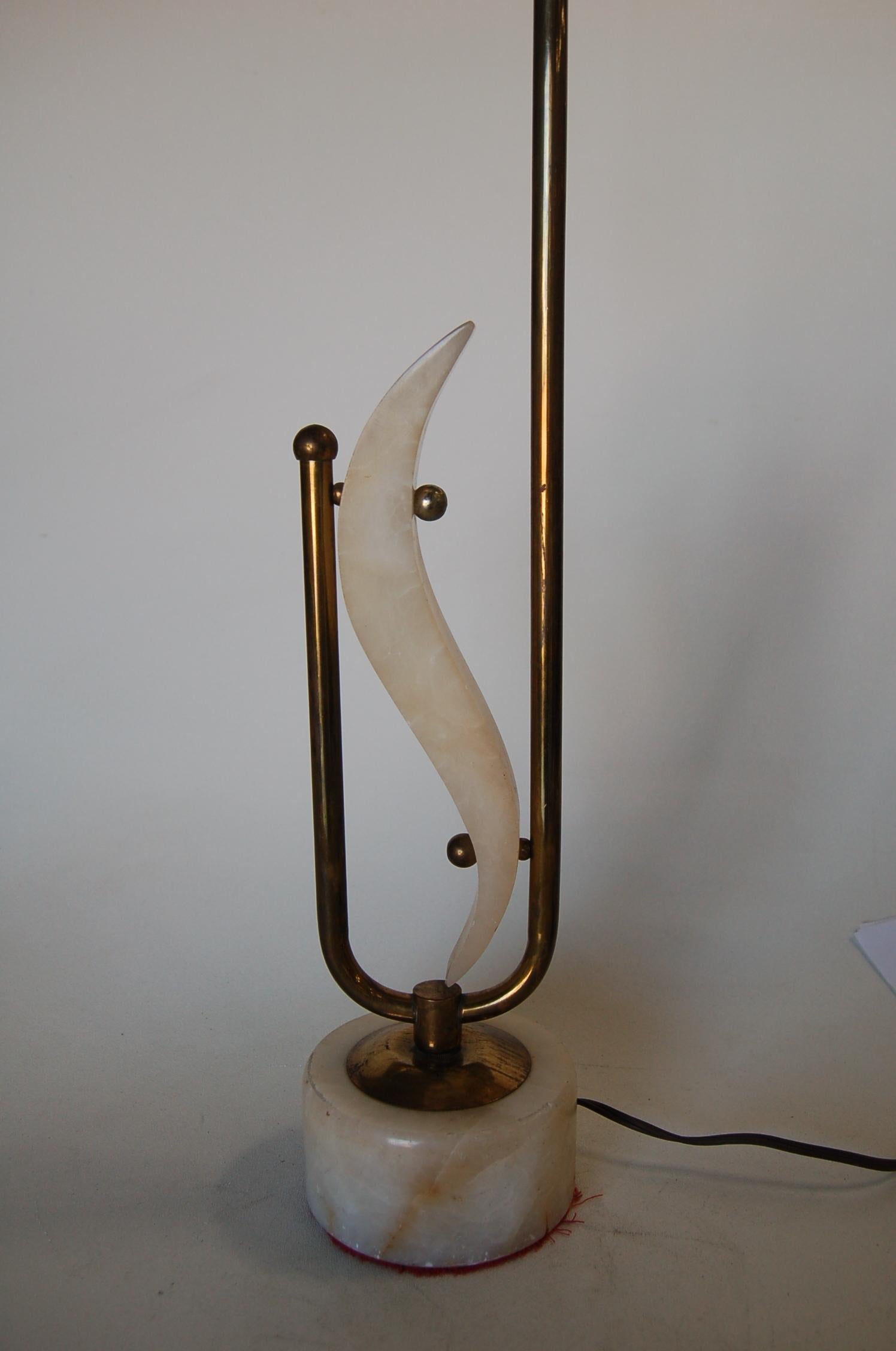 Pair of mid-century marble and brass abstract 
