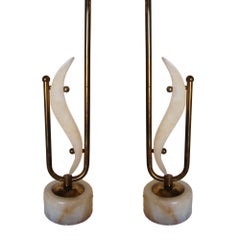 Pair of Freeform Marble and Brass Abstract Sculptural Table Lamps