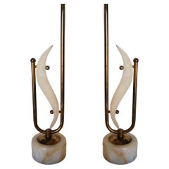 Pair of Freeform Marble and Brass Abstract Sculptural Table Lamps