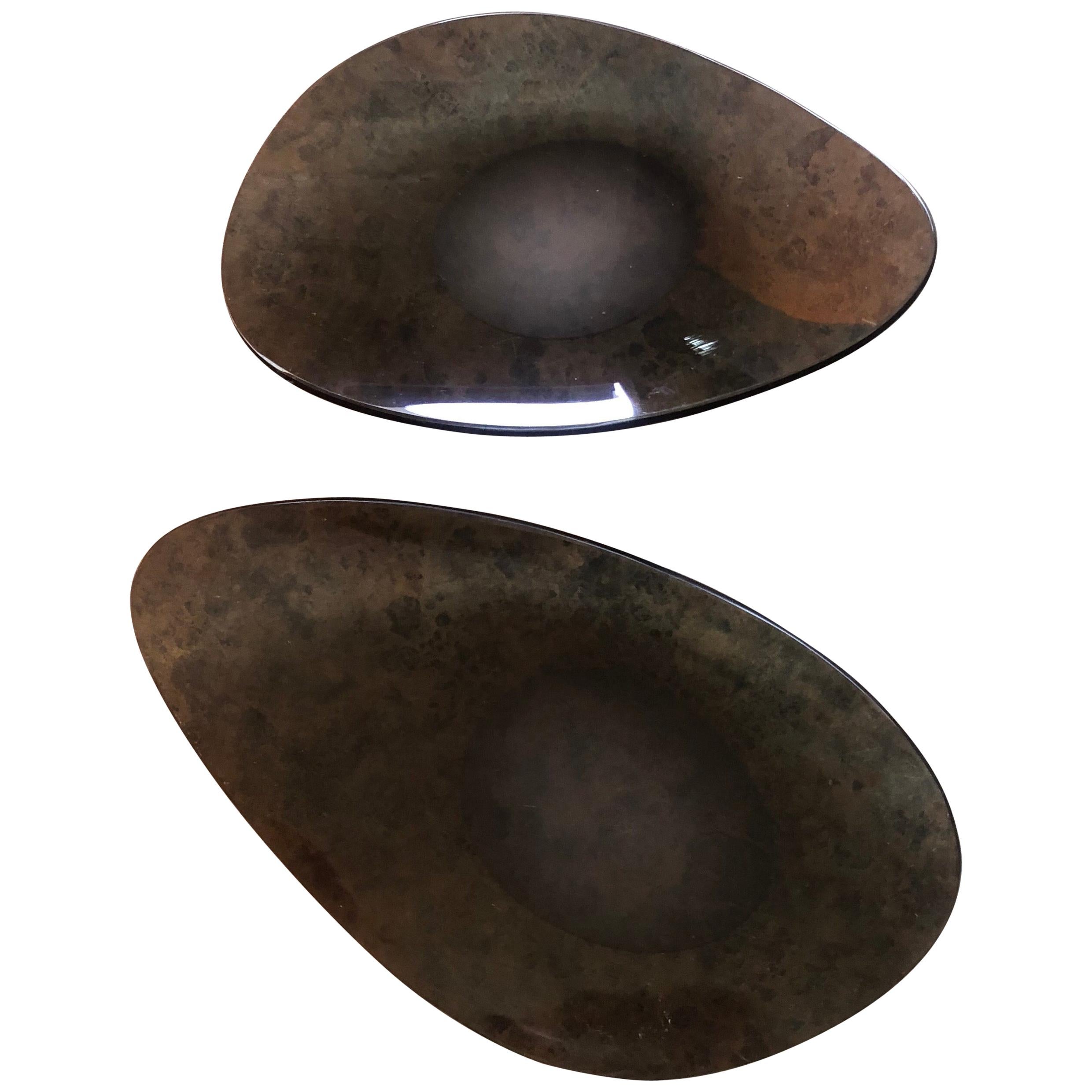 Pair of Freeform Sculptural Smoke Glass Bowls