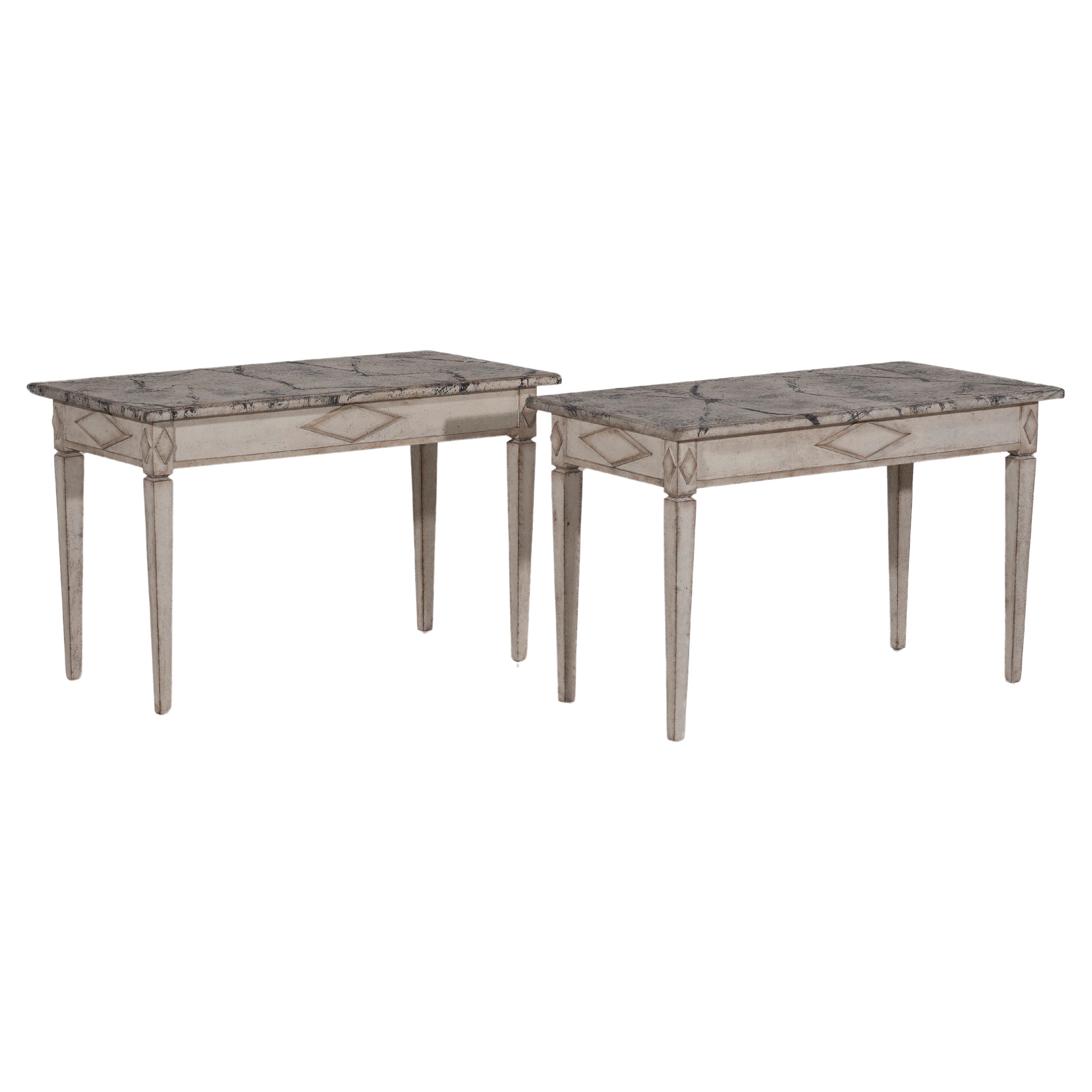 Pair of freestanding Gustavian style console tables, 20th C.