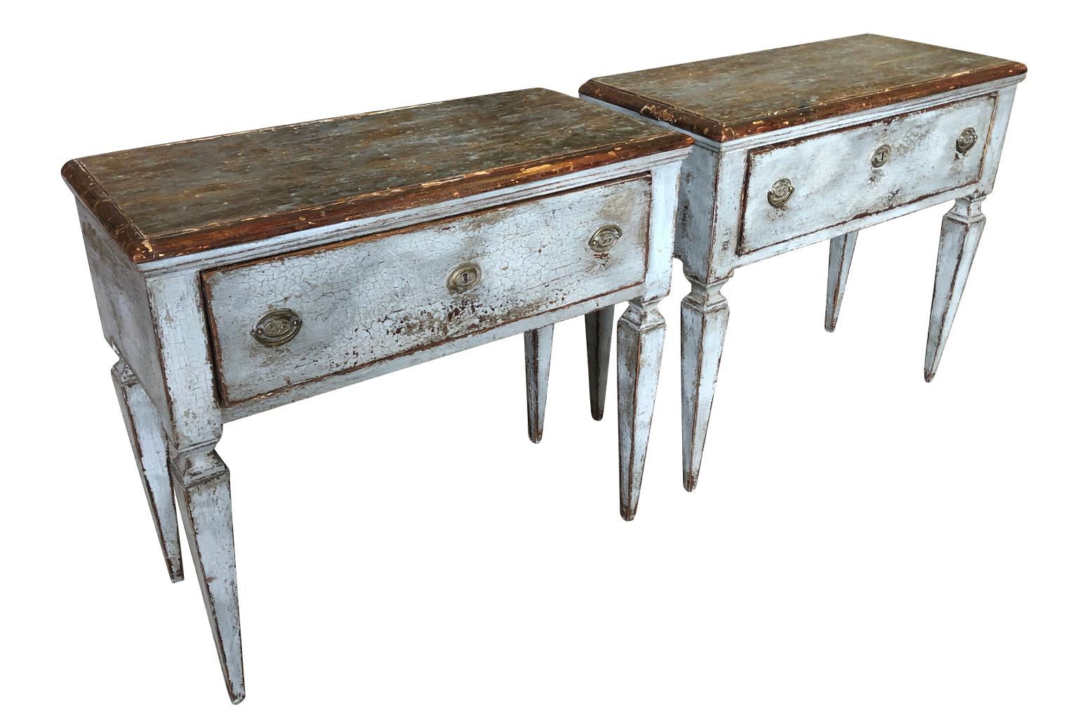 Painted Pair of French 1 Drawer Side Tables
