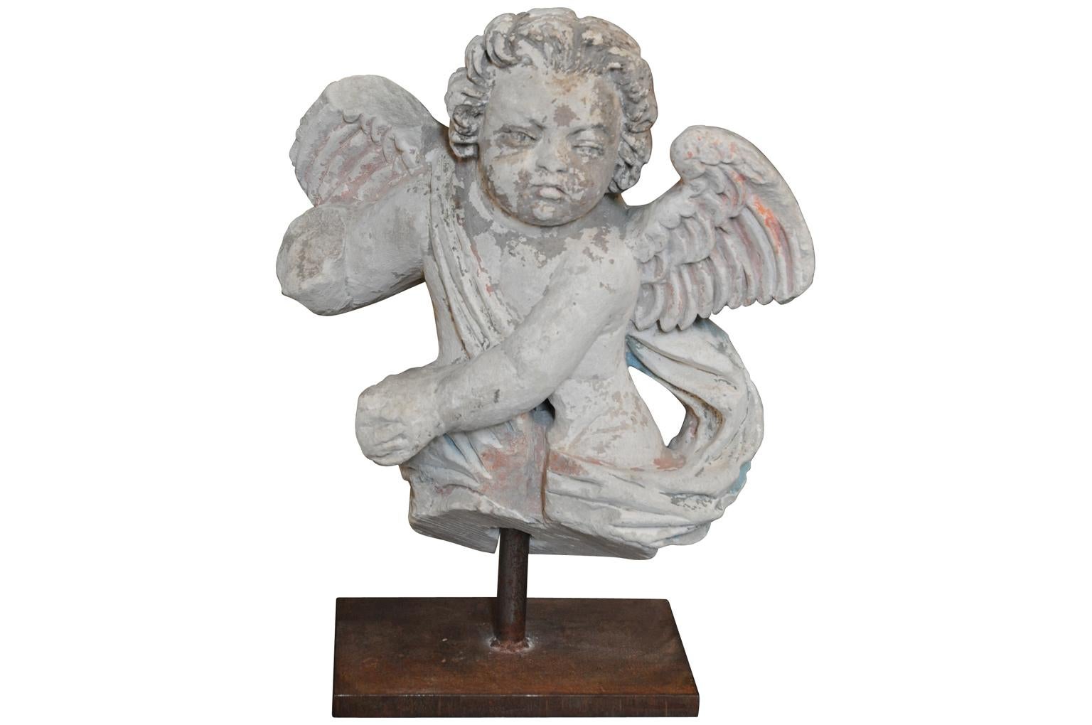18th Century and Earlier Pair of French 15th Century Stone Angel Statues