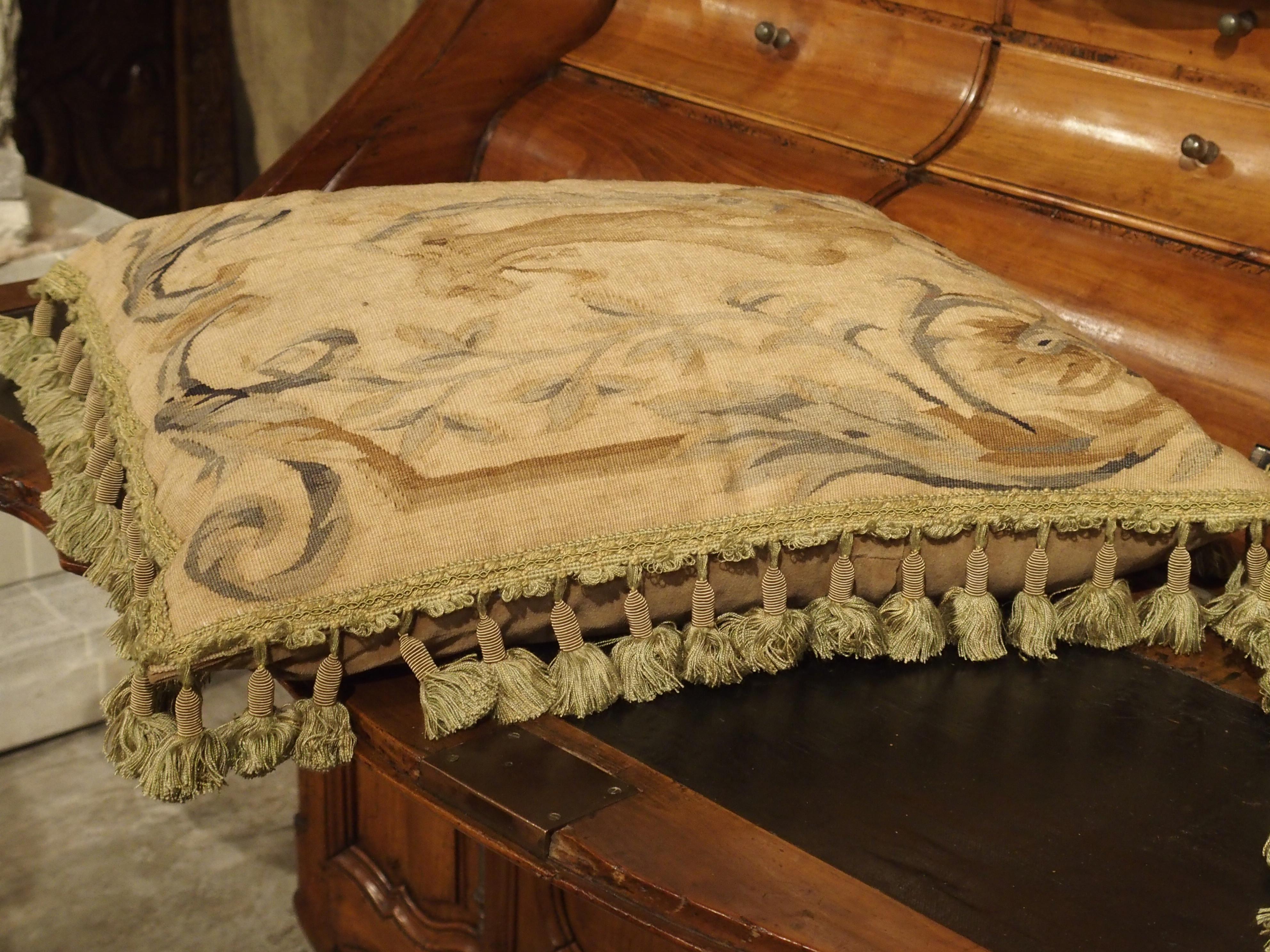 Pair of French 17th Century Aubusson Tapestry Pillows with Tassels 5